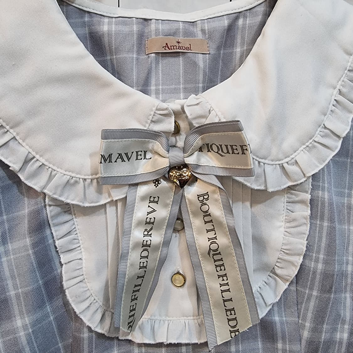 아마벨(Amavel) 세일러 카라 체크 튜닉 블라우스 상품이미지2