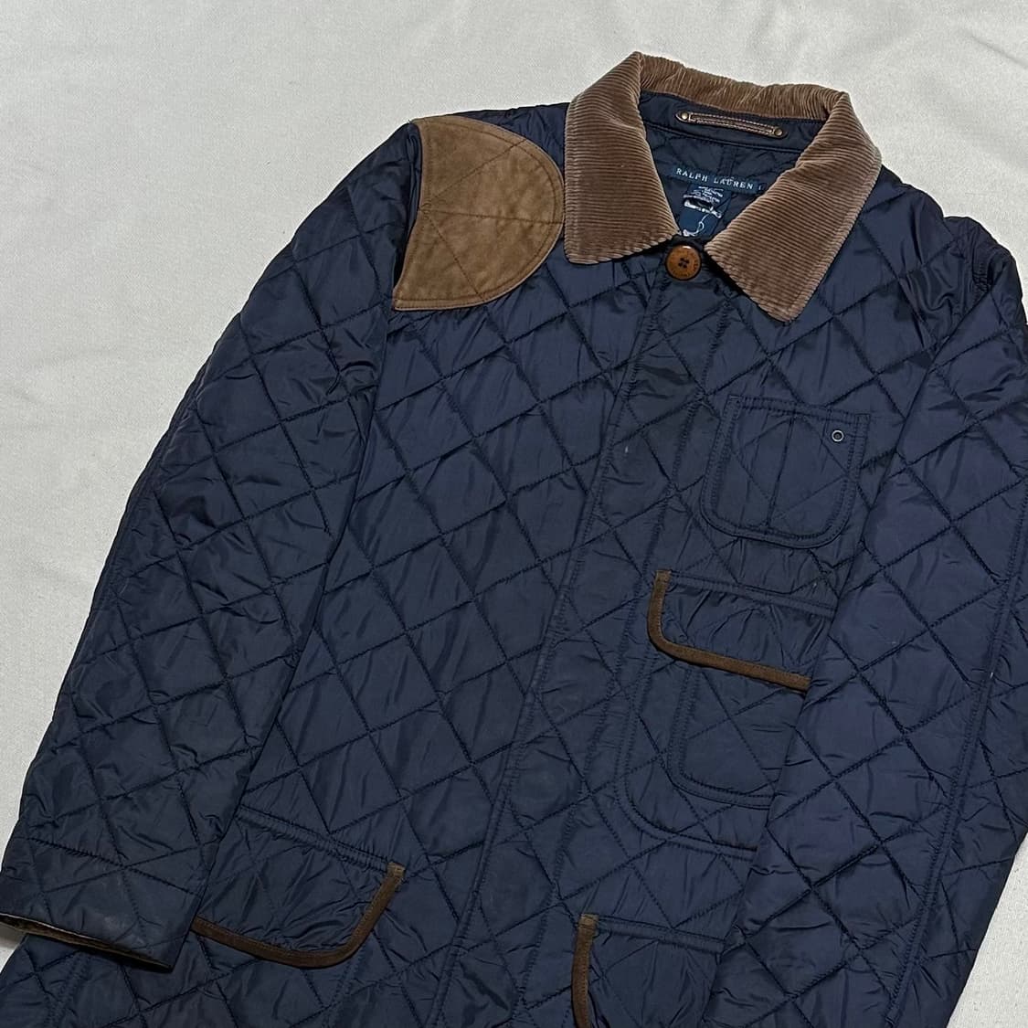 L 폴로랄프로렌 코듀로이 카라 네이비 롱 퀼팅 자켓 상품이미지1