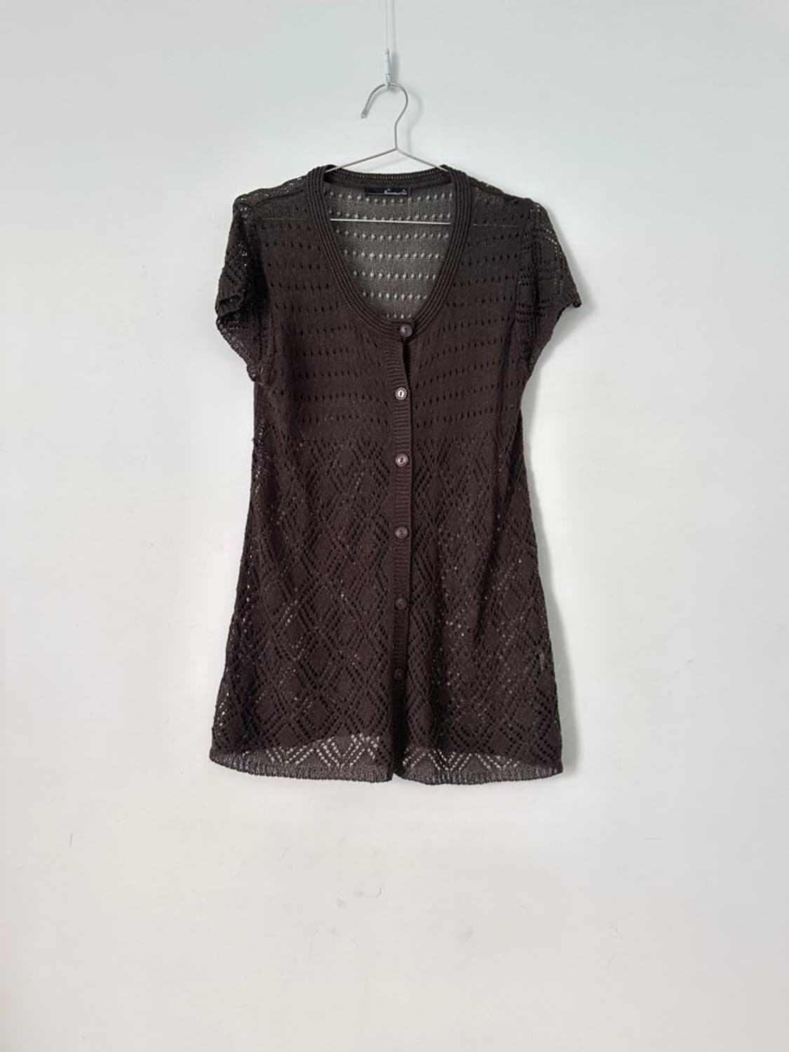 Net punching half cardigan / khaki brown 상품이미지1