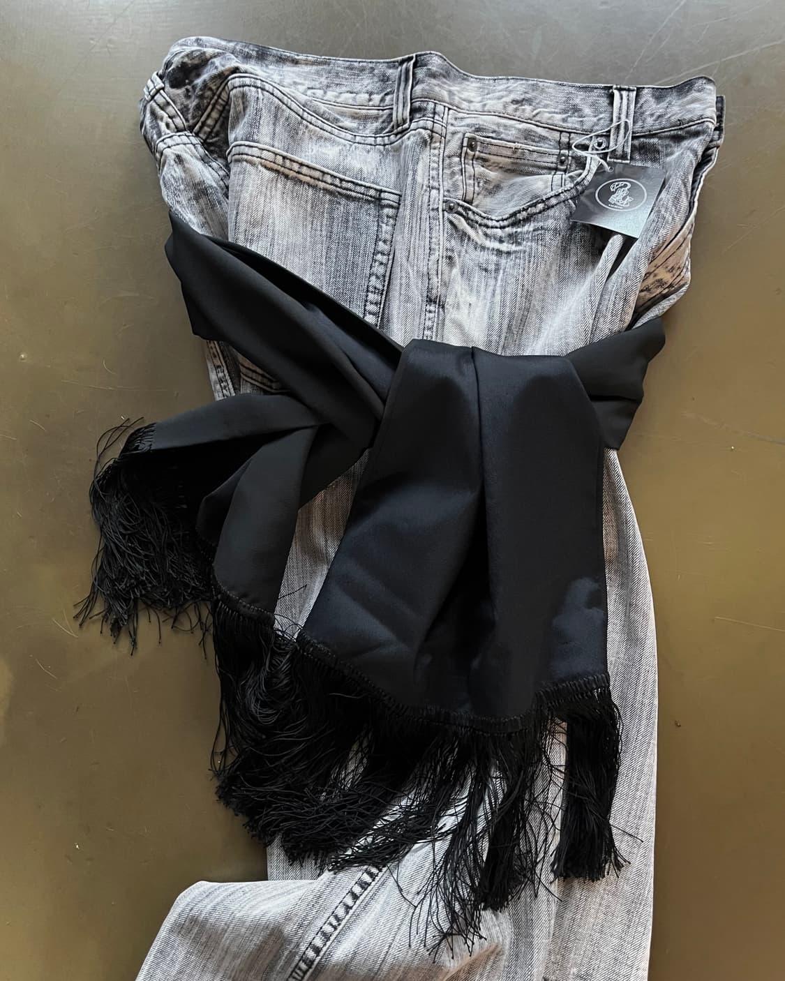 Jpn Vintage Tassel Trim Black Long Scarf 상품이미지2