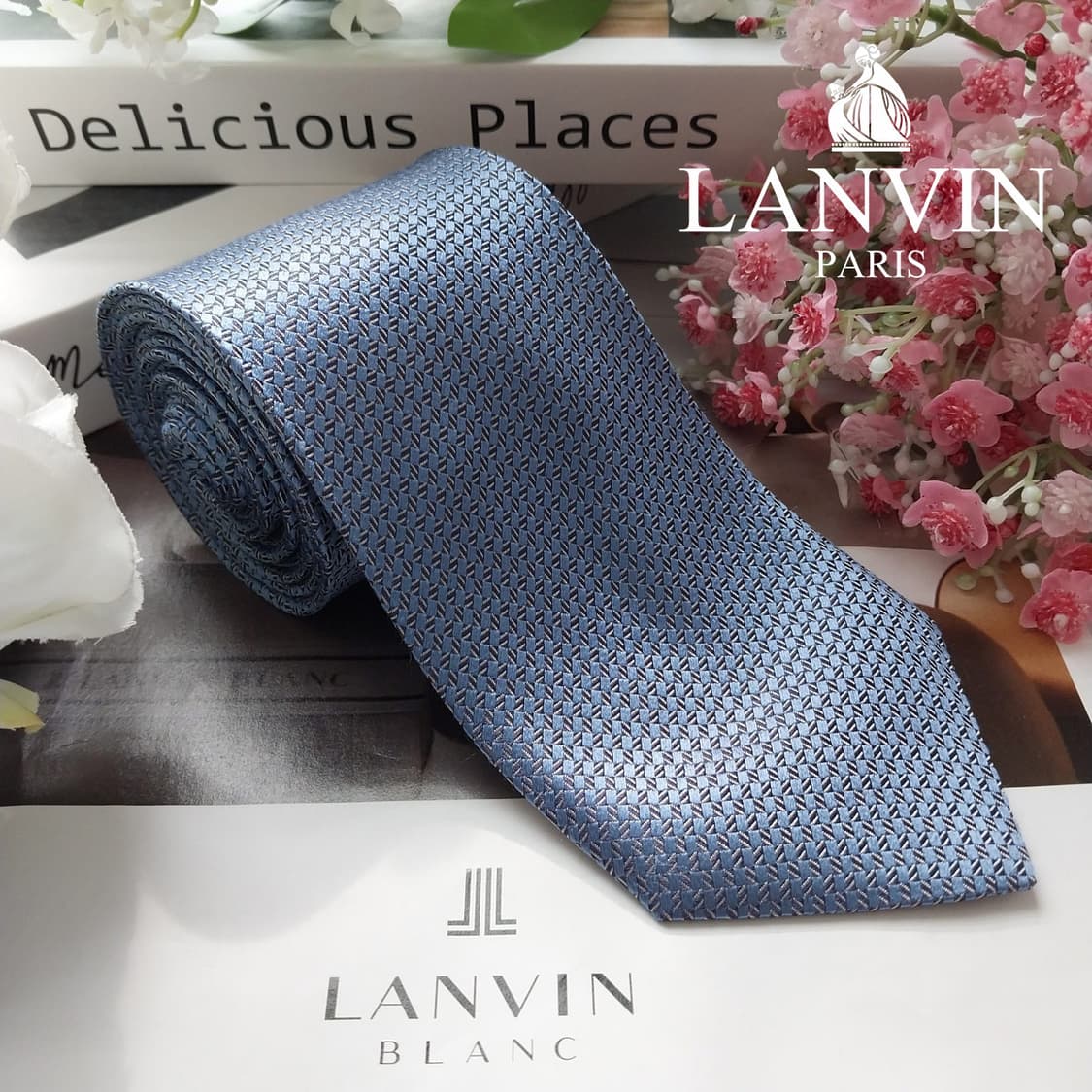 랑방 실크 블루 자카드 패턴 넥타이 8.4cm A+등급 K2236
 상품이미지2