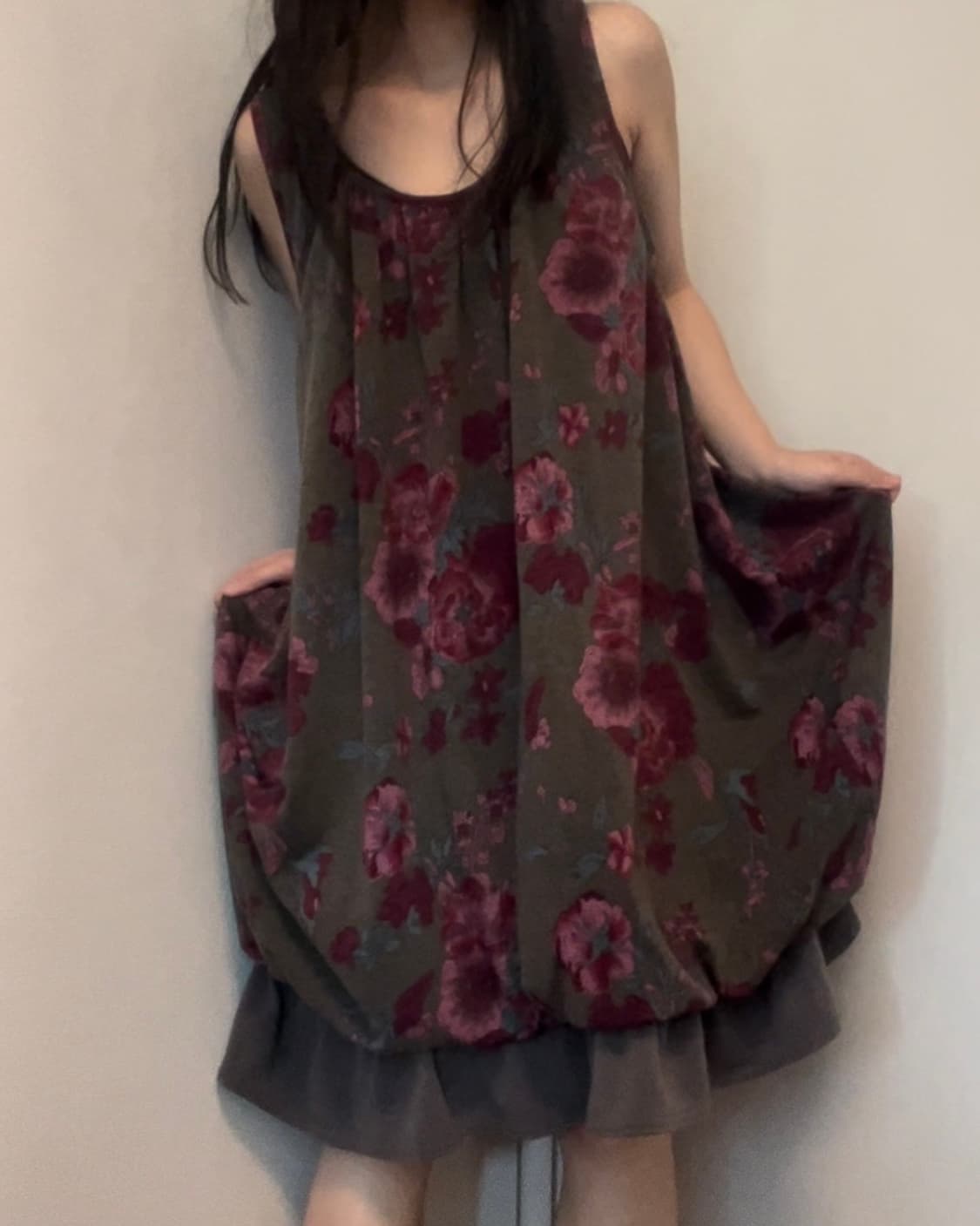 khaki brown floral sleeveless ops 상품이미지1