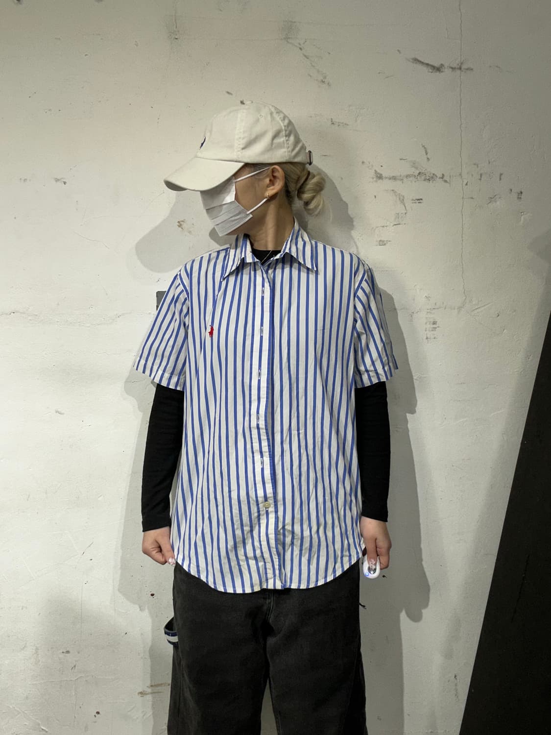 폴로 랄프 로렌 블루 스트라이프 반팔 셔츠 M 상품이미지2