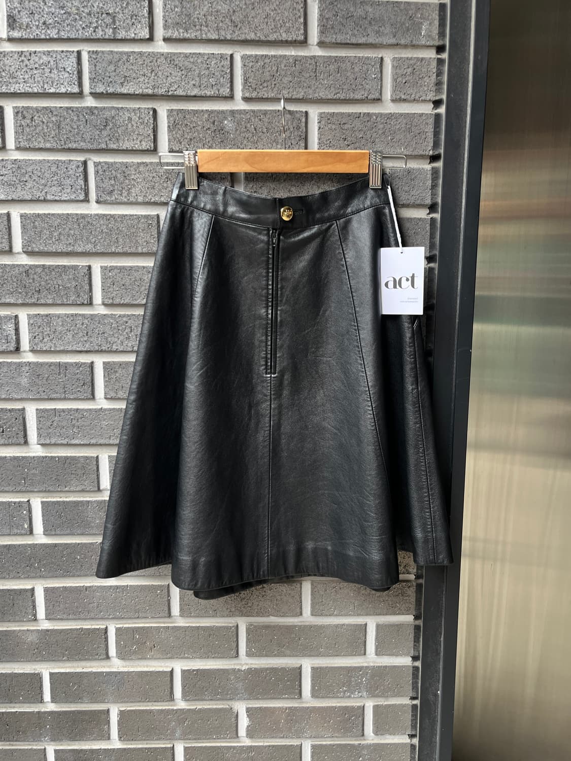 90s Courreges 꾸레쥬 램스킨 양가죽 스커트 블랙 상품이미지7