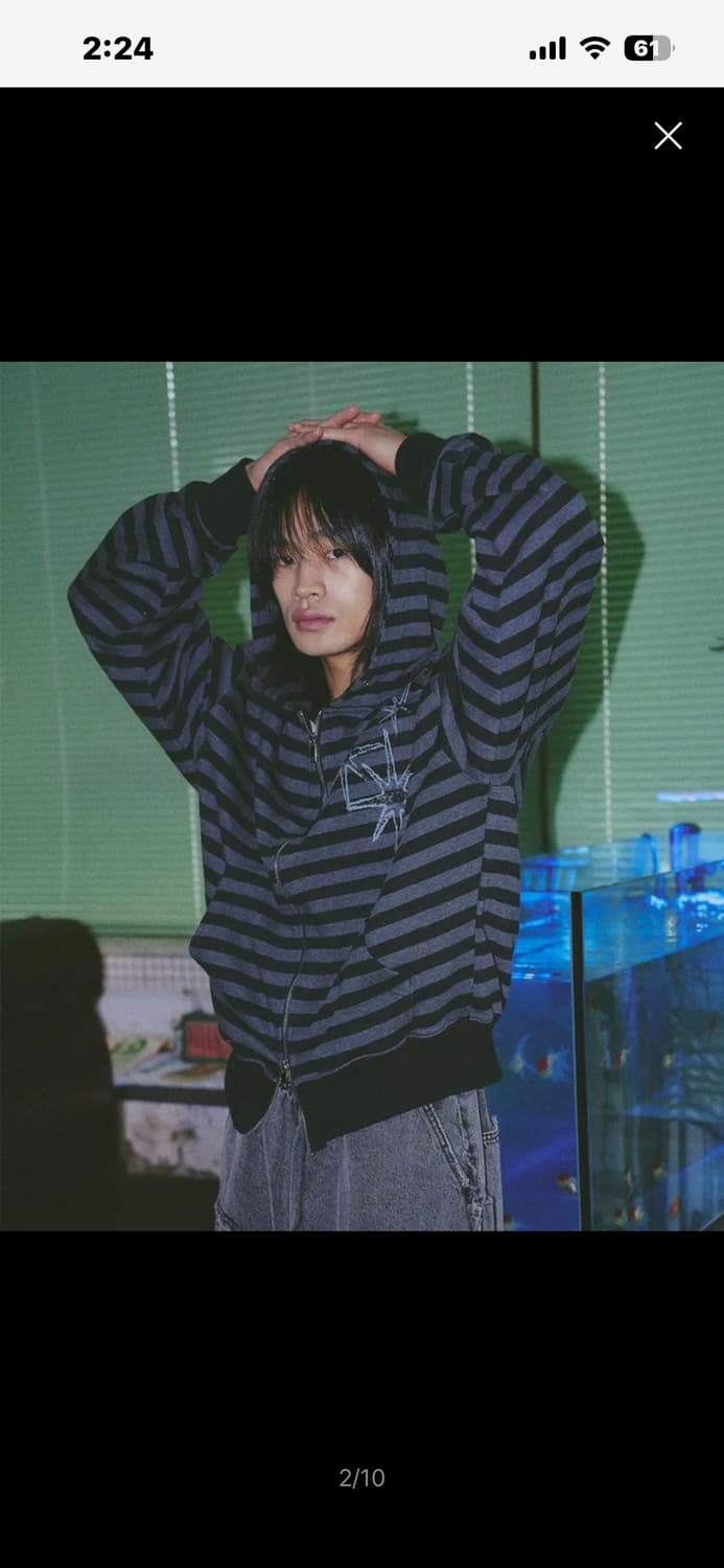 언타이틀 스테리나잇 스트라이프 후드집업 블랙 상품이미지1