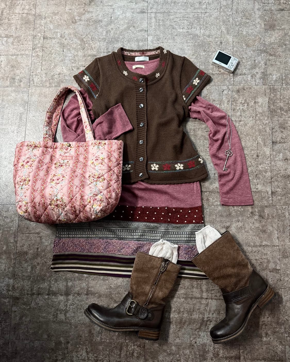 자수 가디건 패치 워크 밑단 롱슬리브 원피스 2pcs SET 상품이미지5