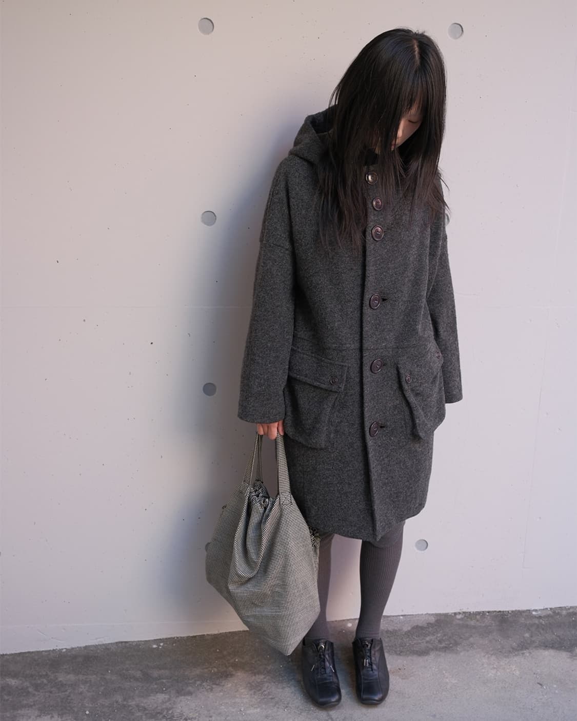 Big button hood wool coat  상품이미지1