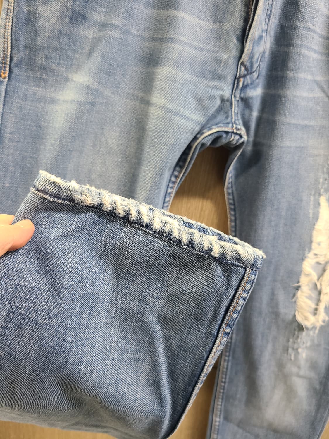 디젤 로우라이즈 블루 데님 데미지 청바지 32 상품이미지5