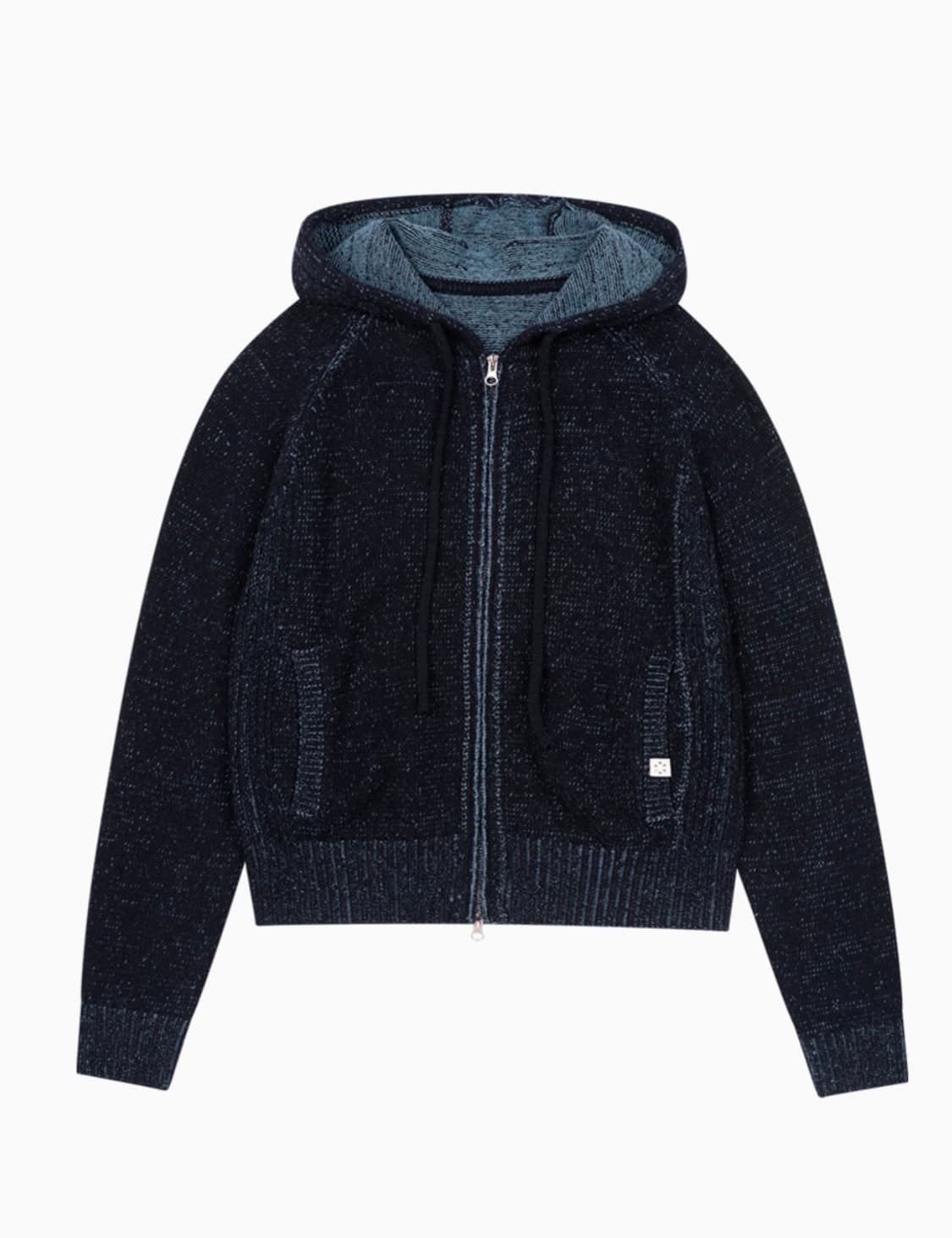 오헤시오 리브드 니트 후드 집업, 네이비 상품이미지1
