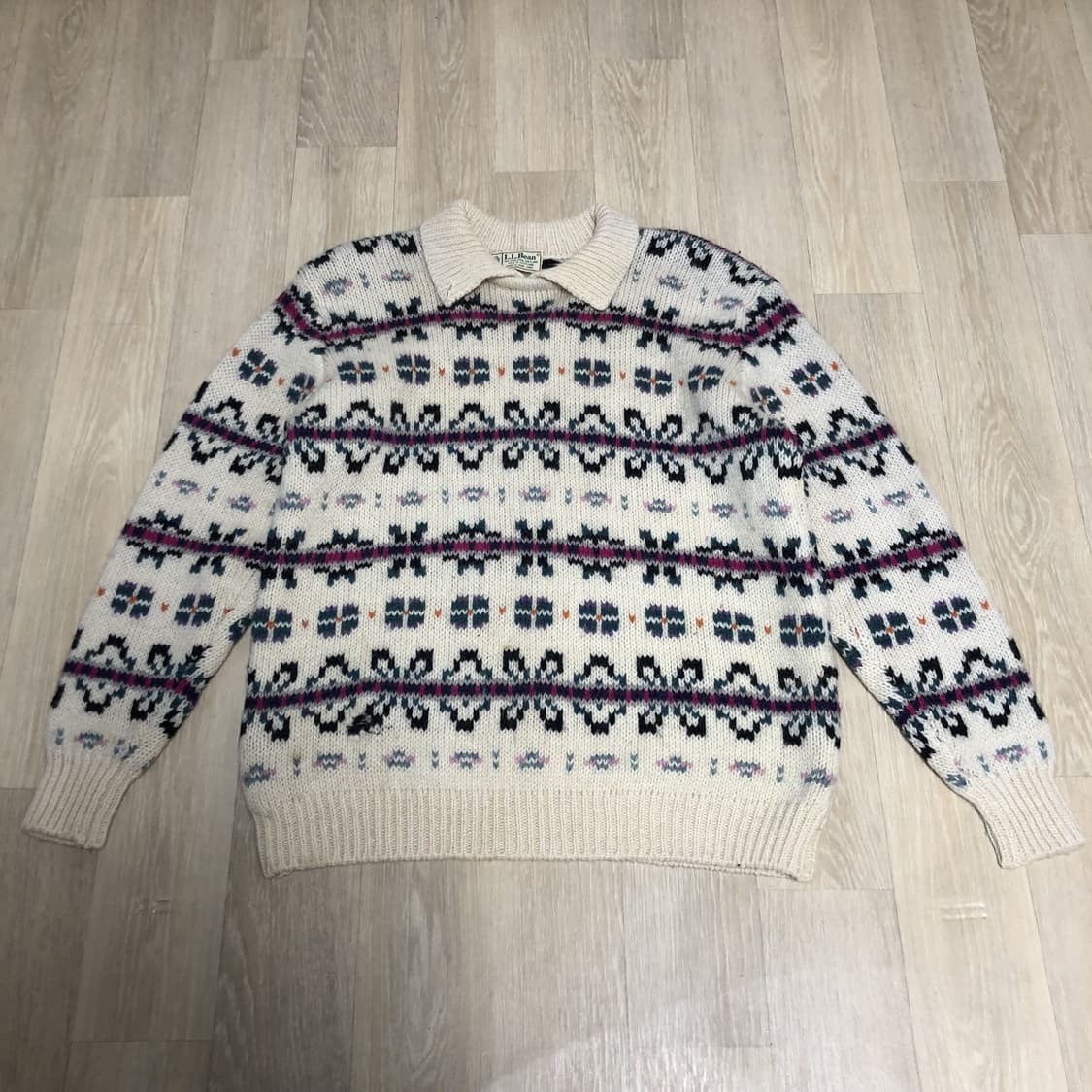 (M) 90's 엘엘빈 L.L BEAN 스코틀랜드 울 노르딕 카라 니트 상품이미지1