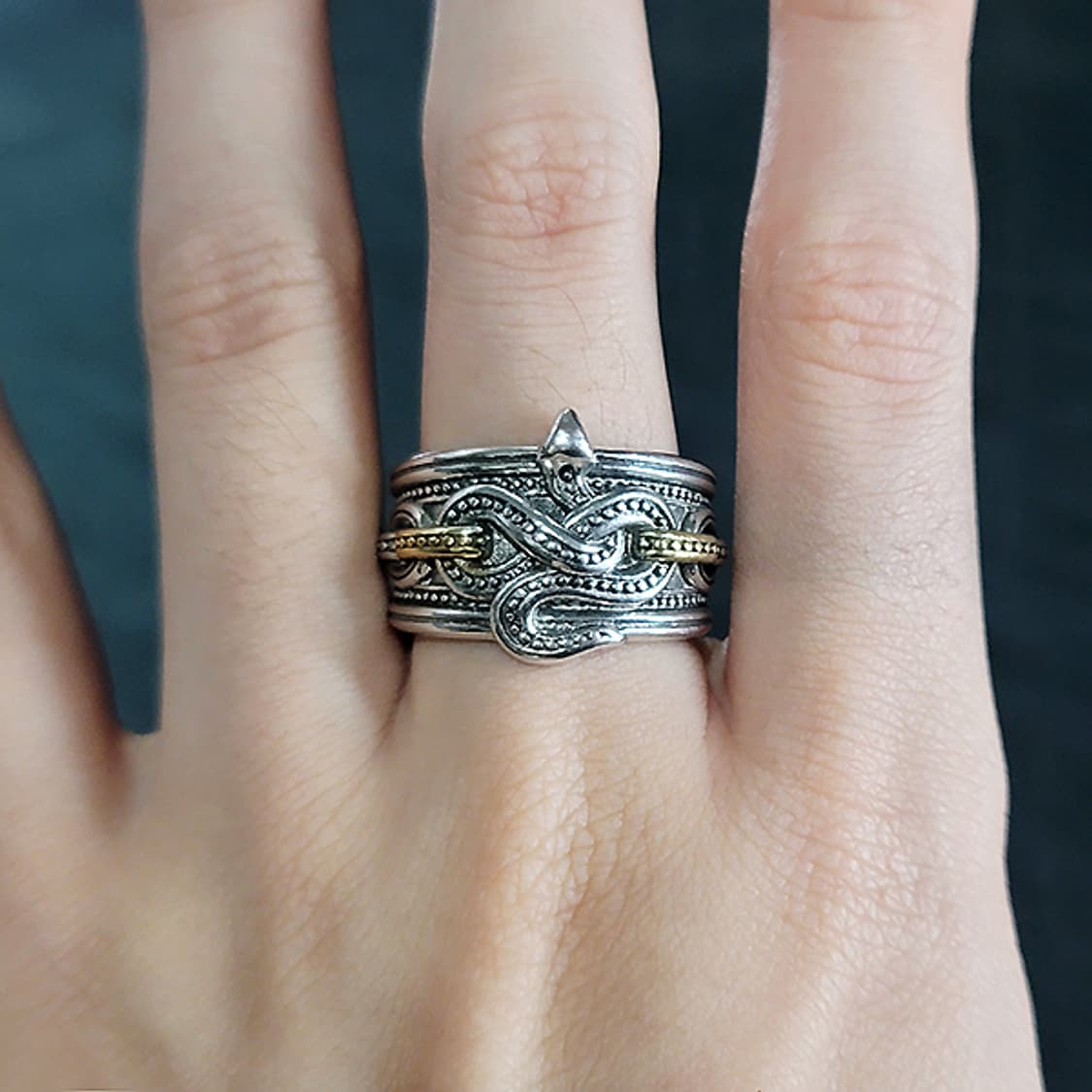 Thalnox 백동 빅사이즈 남자 엔틱 빈티지 비늘 뱀 반지 상품이미지7