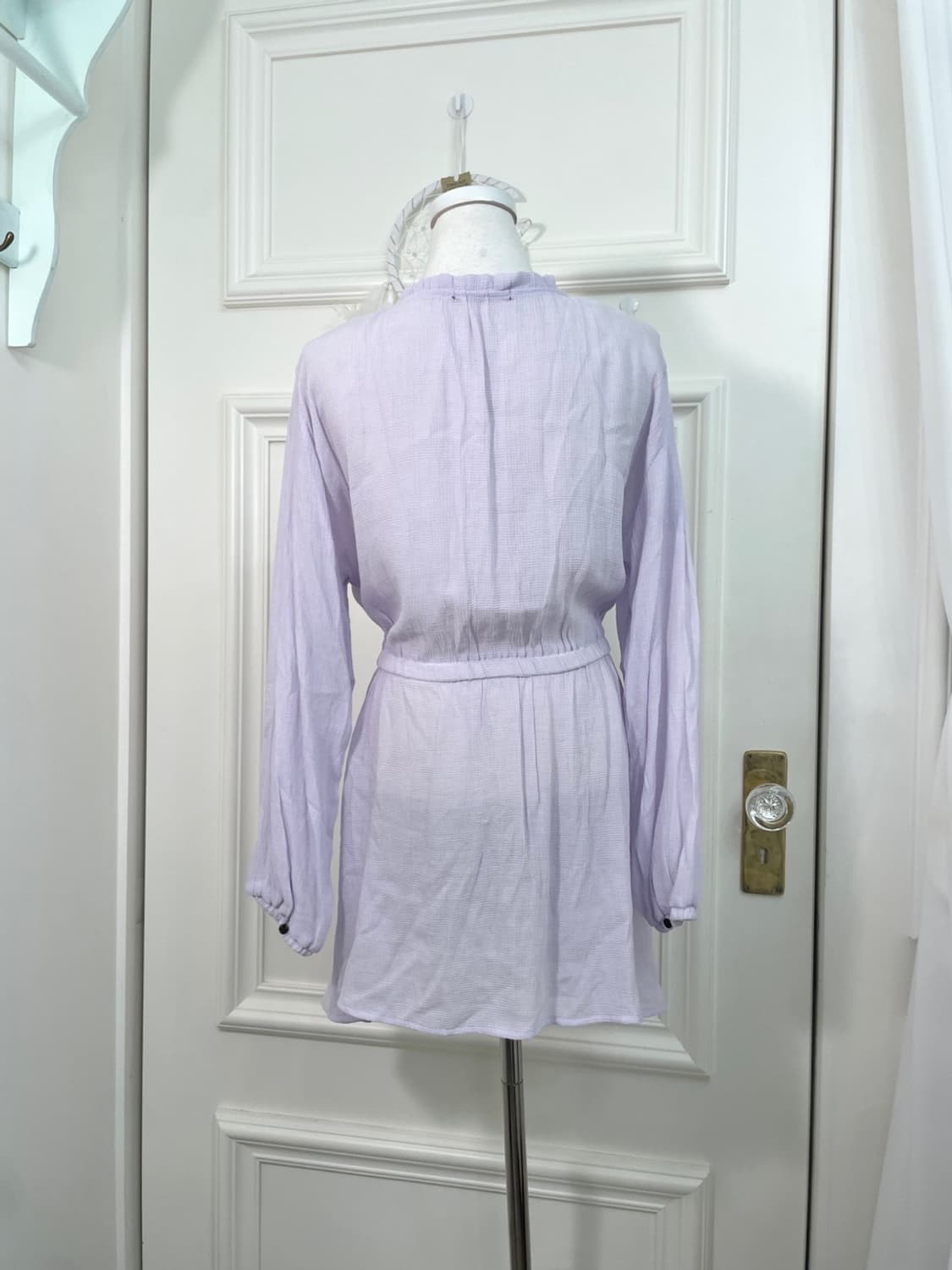 lavender v-neck waist shirring blouse op 상품이미지3