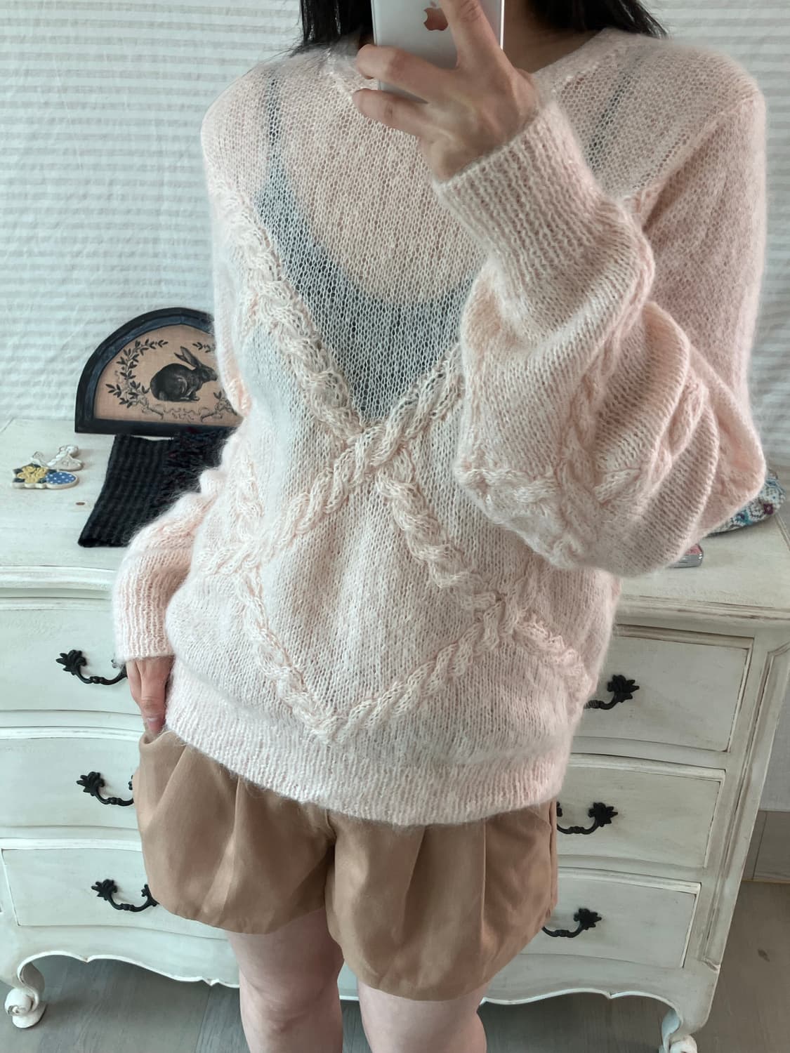 빈티지 베이비핑크 꽈배기 니트 y2k 스트릿 갸루 펑키 상품이미지1