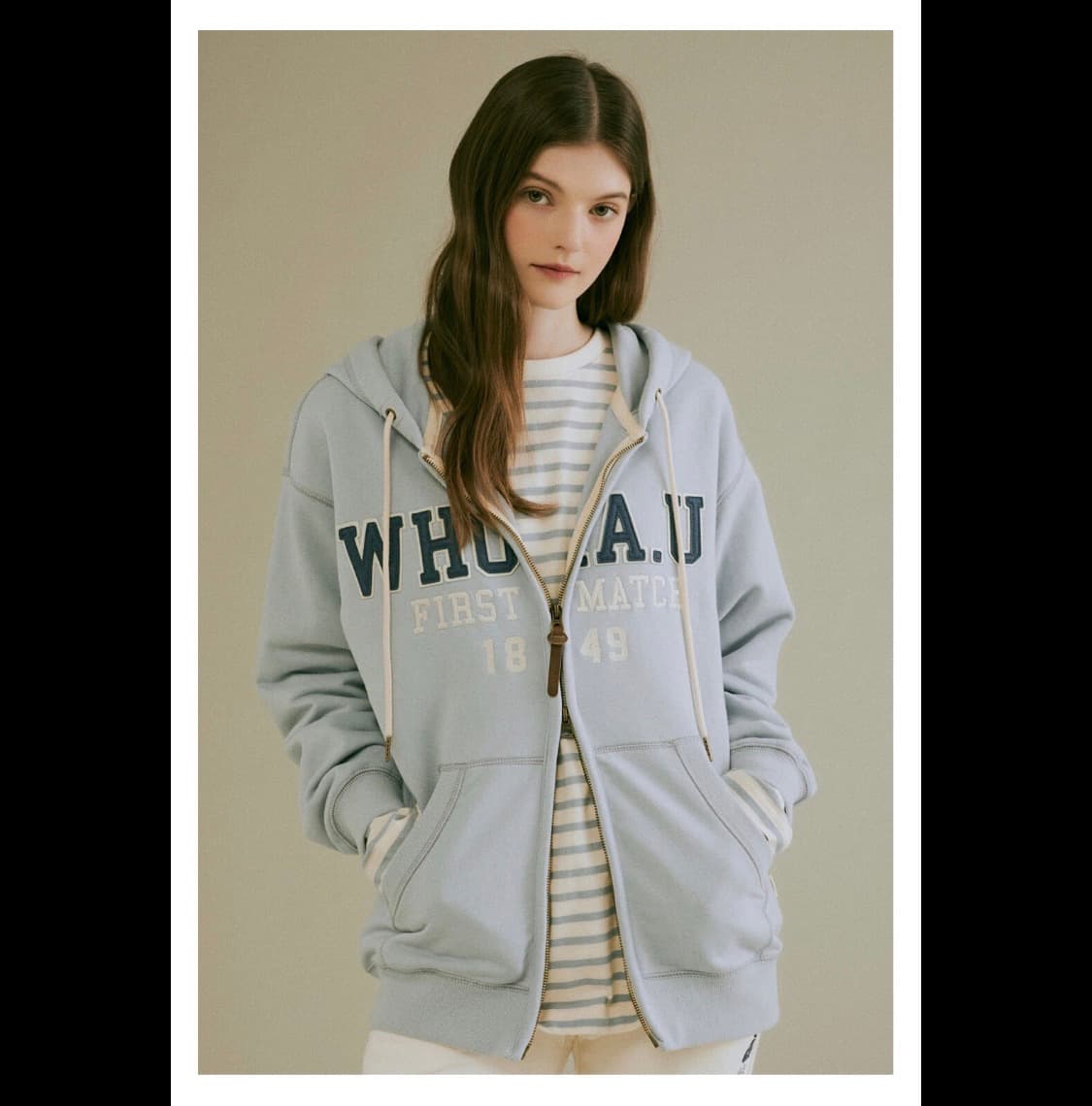 후아유 시그니처 패치 후드집업 / 후아유 하늘색 후드집업 상품이미지1