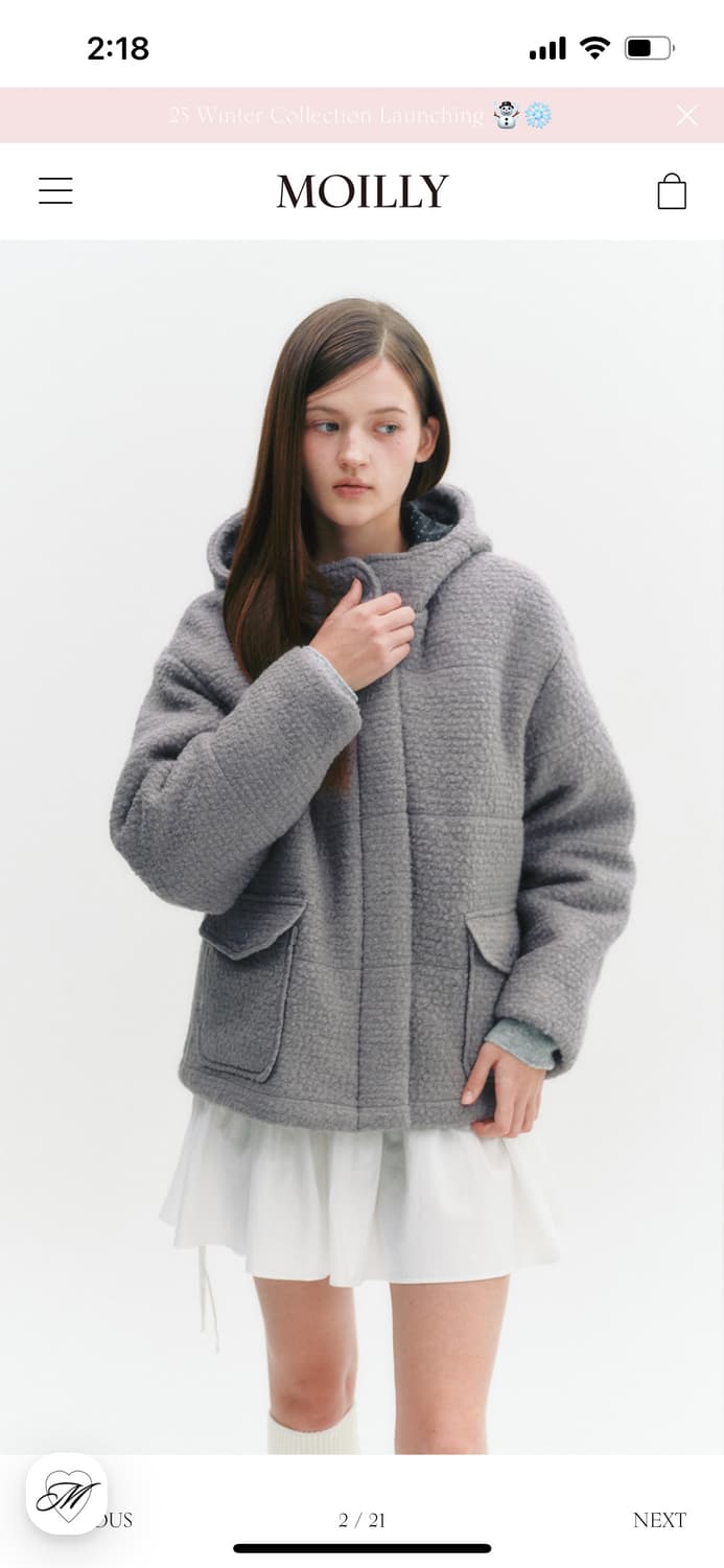 모일리 울70 푸들 도트 후드 점퍼 코트 상품이미지4