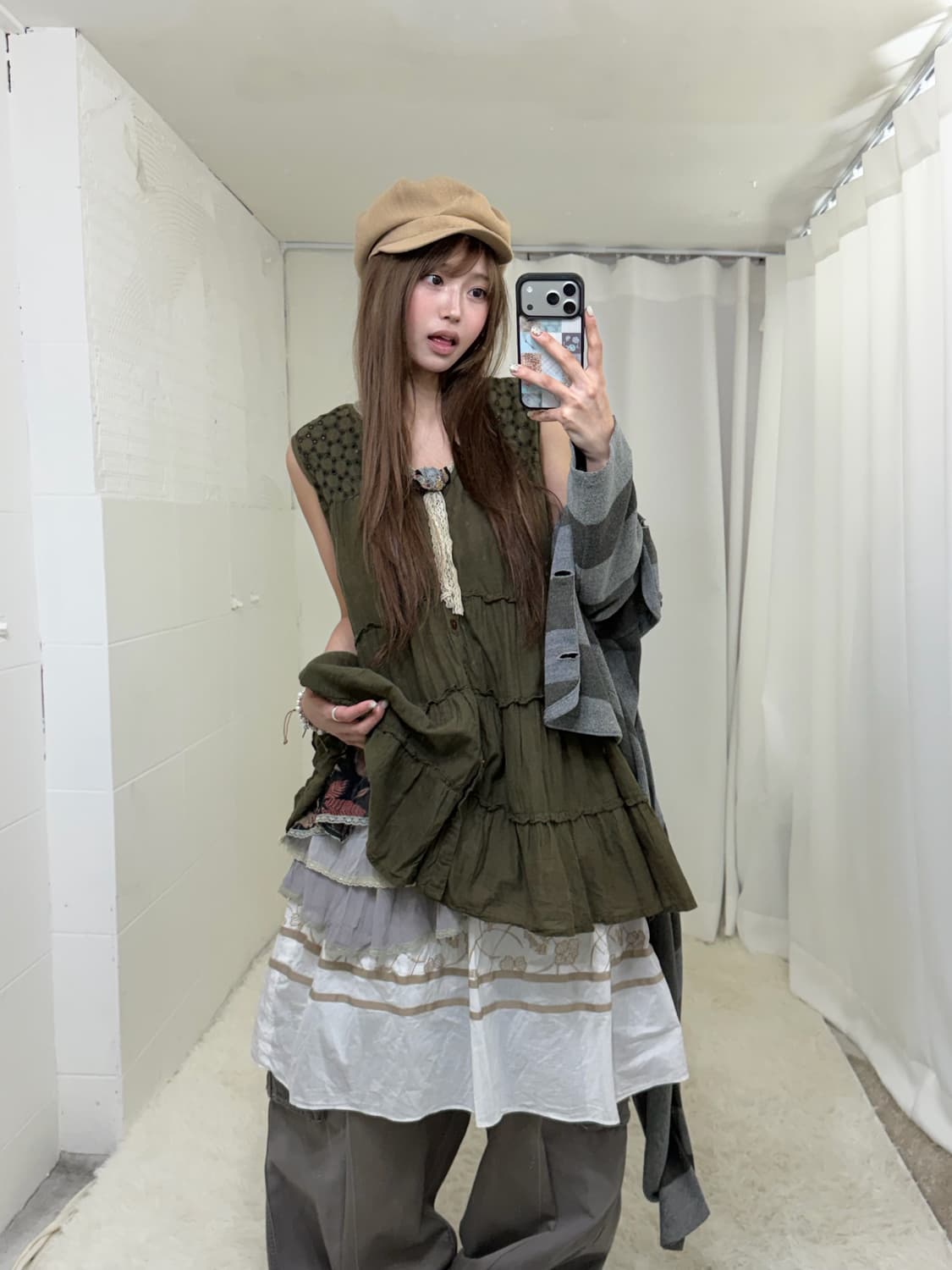 카키 너드모리 러힙 가디건 코디세트 상품이미지2