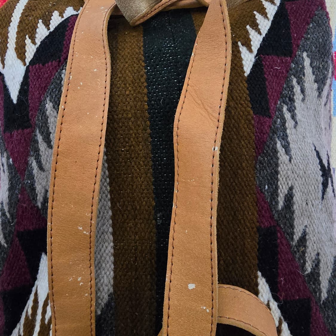 Vintage 핸드메이드 울 가죽 에스닉 백팩 상품이미지5