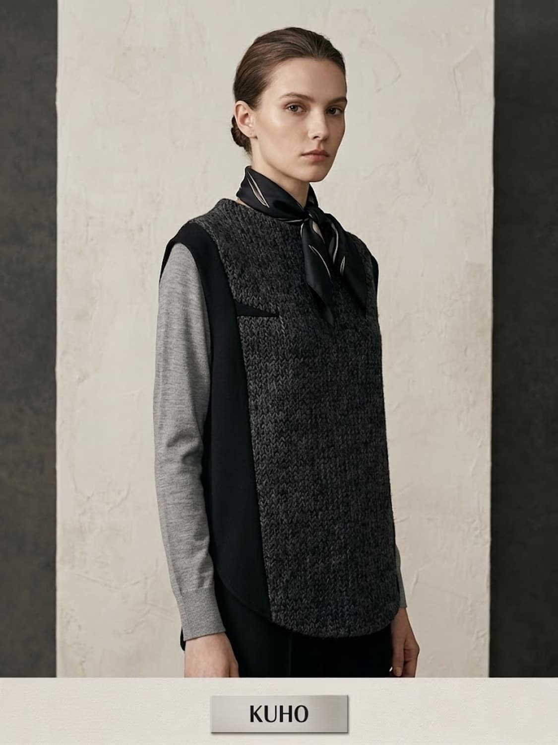 KUHO 정품 울니트베스트 55 배색조끼 블랙 상품이미지1