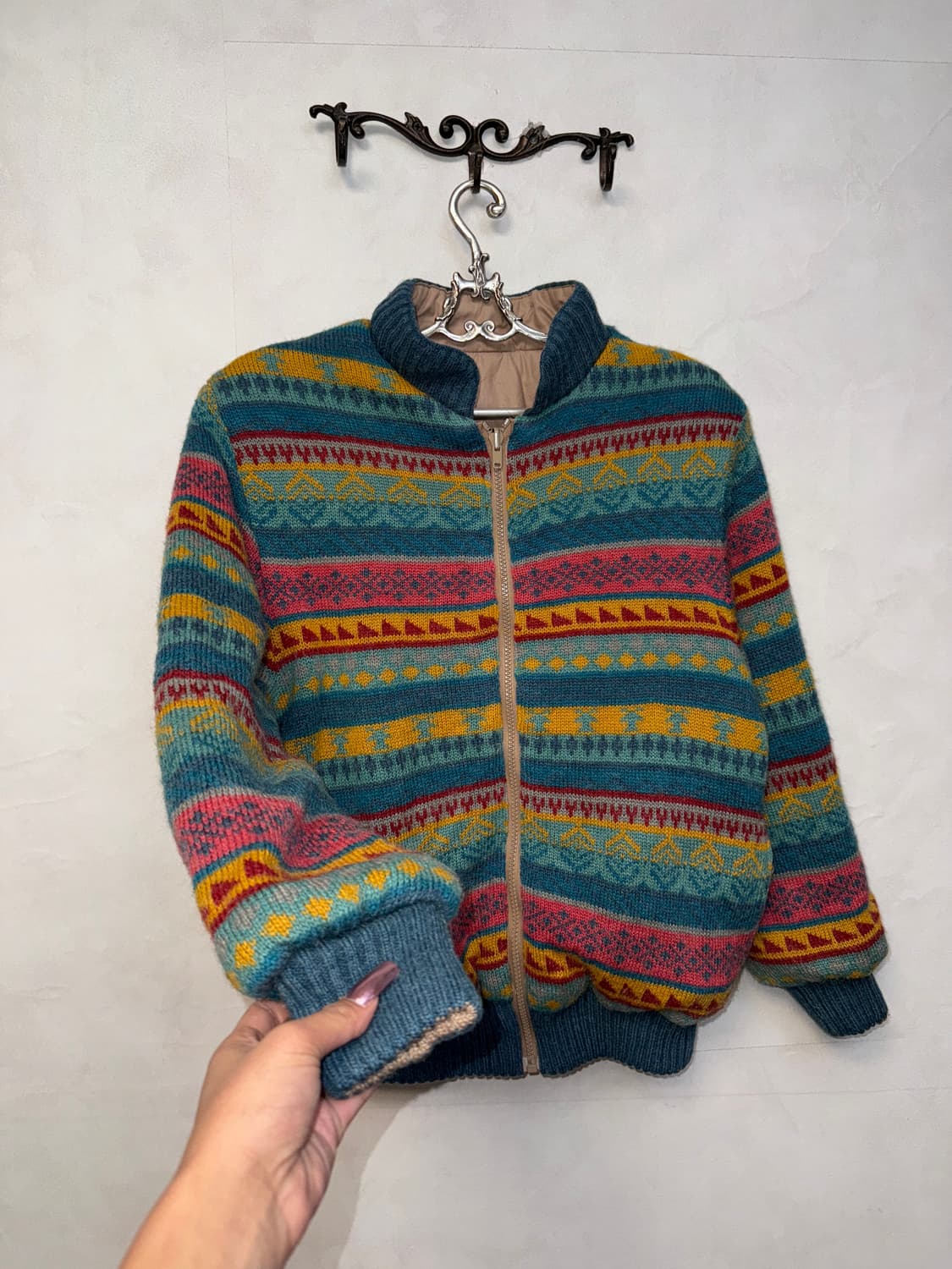 Pink blue nordic reversible knit zipup 상품이미지2