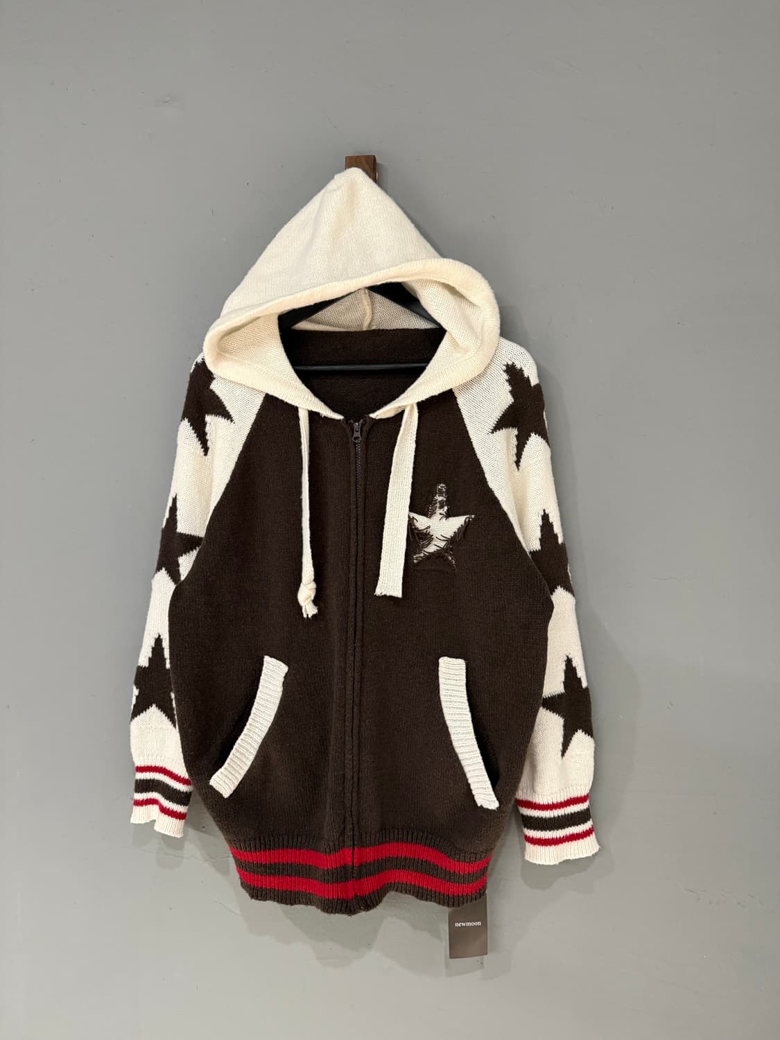 star pattern point knit hood zip-up 상품이미지5