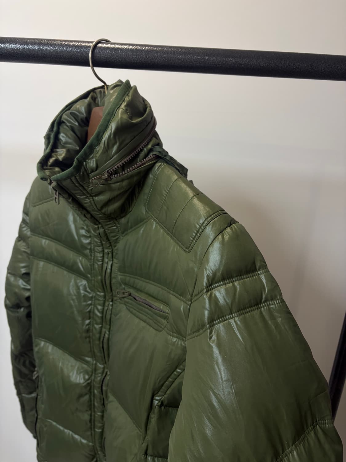 (L) Diesel 디젤 하이넥 히든후드 덕다운 그린 패딩 상품이미지2