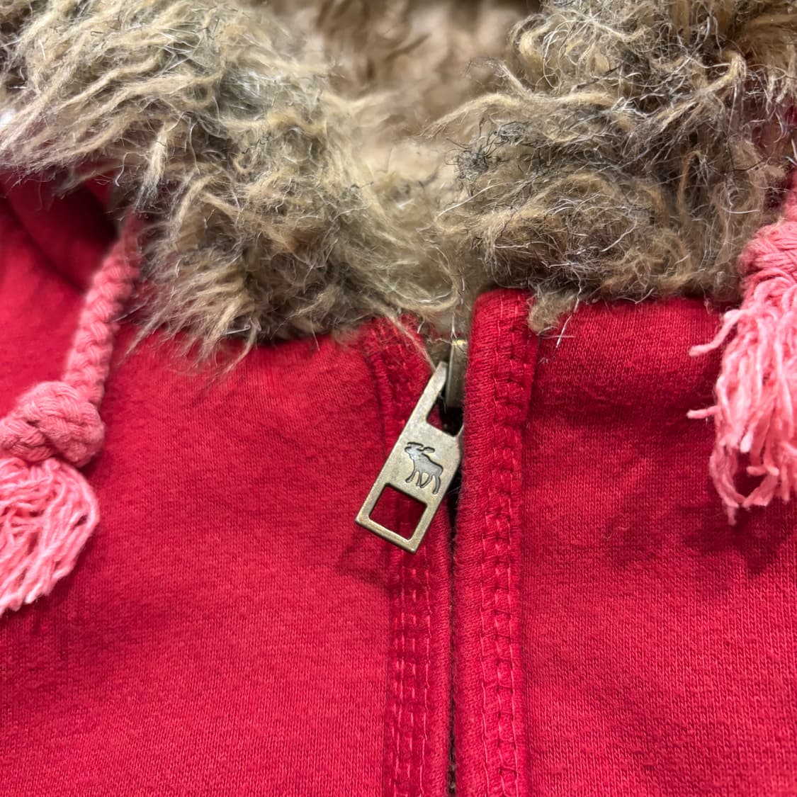 [L] 아베크롬비 빈티지 y2k 레드 퍼 후드 집업 B806 상품이미지5