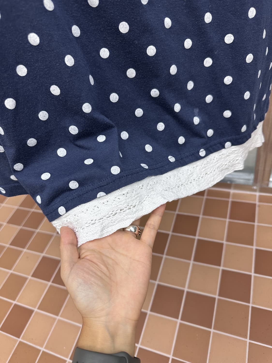 navy dot lace layered top 상품이미지2
