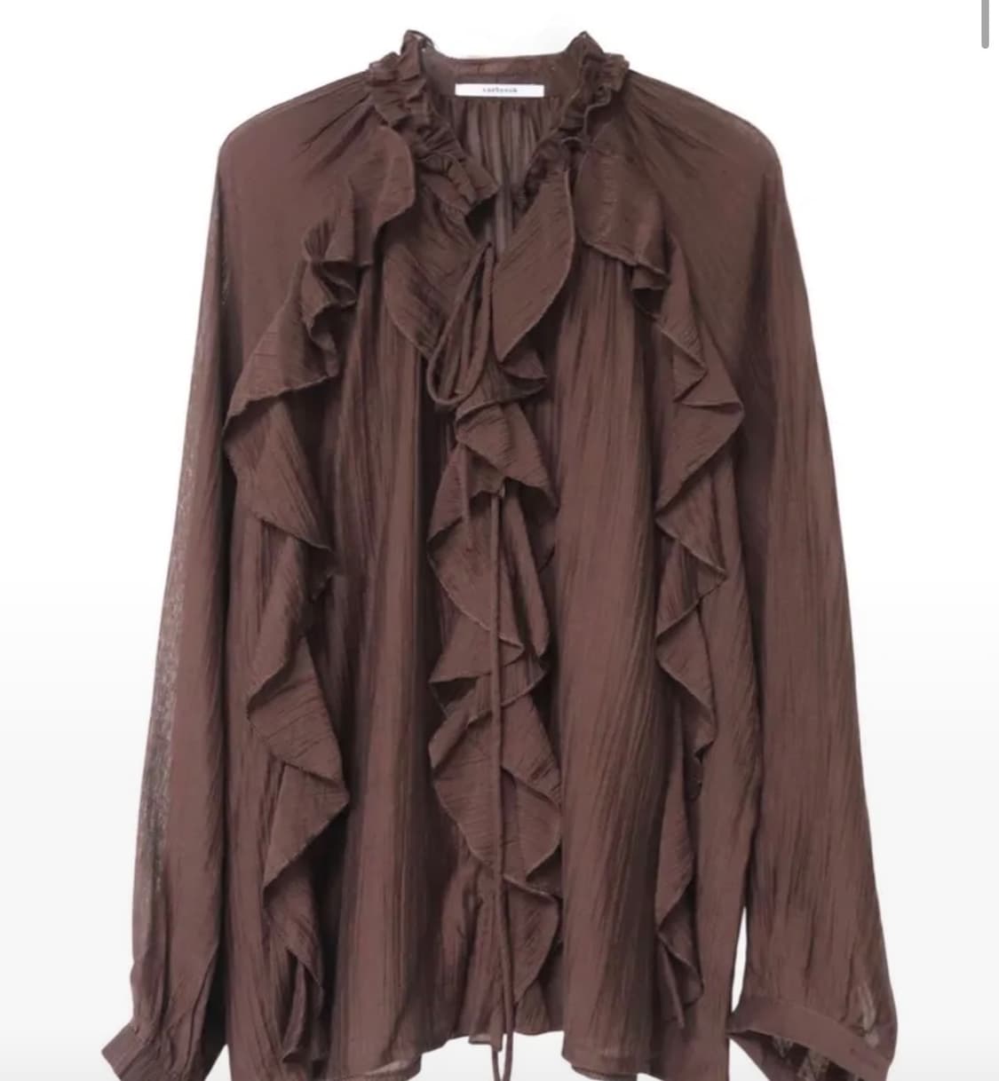 빈티지 시크윈 라떼 로맨틱 러플 프릴 시어 블라우스 브라운 빈티지 상품이미지2