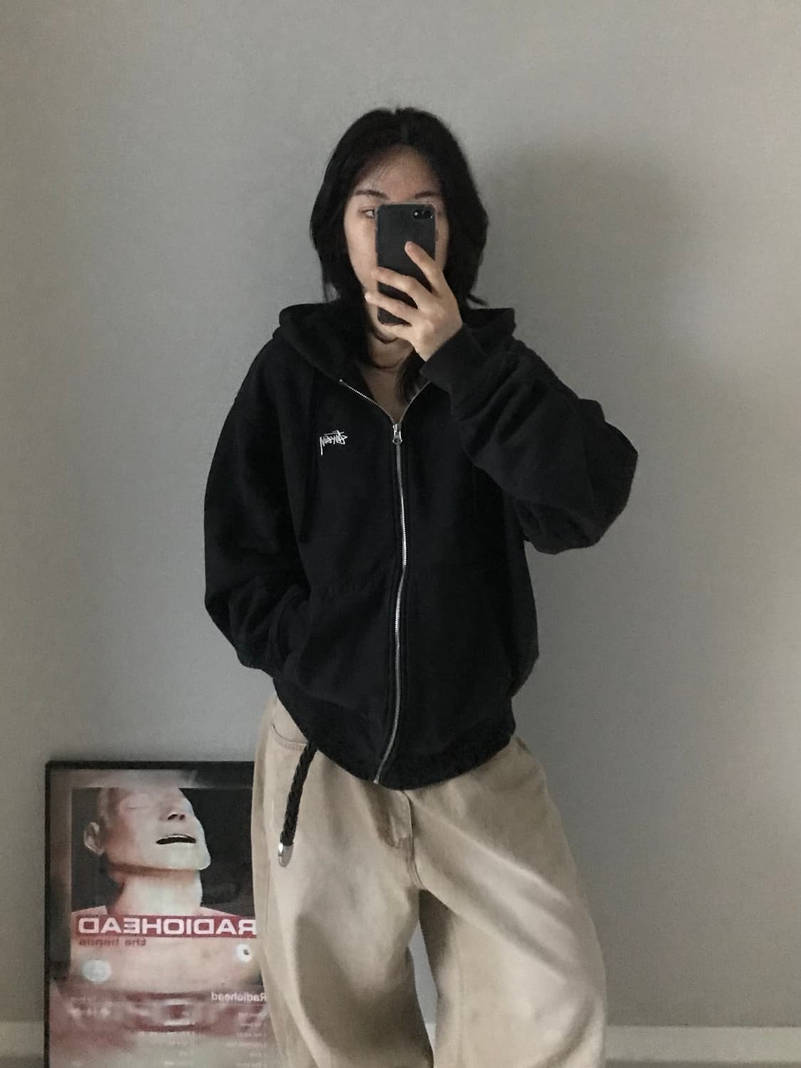 스투시 FW22 스탁로고 기모 블랙 후드집업 상품이미지4