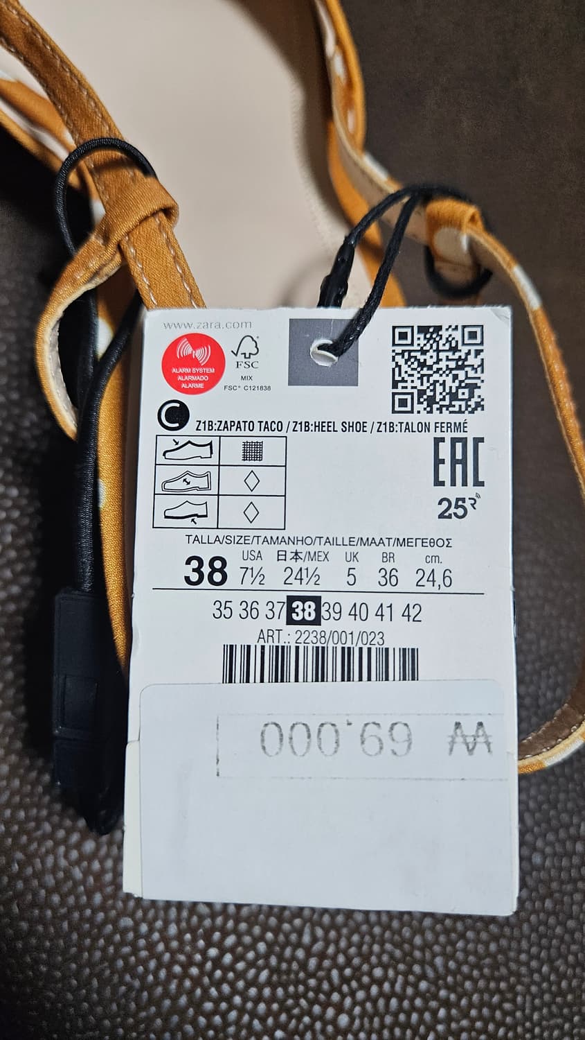 자라 옐로우 도트 리본 슬링백 힐 (38) 새상품 상품이미지3