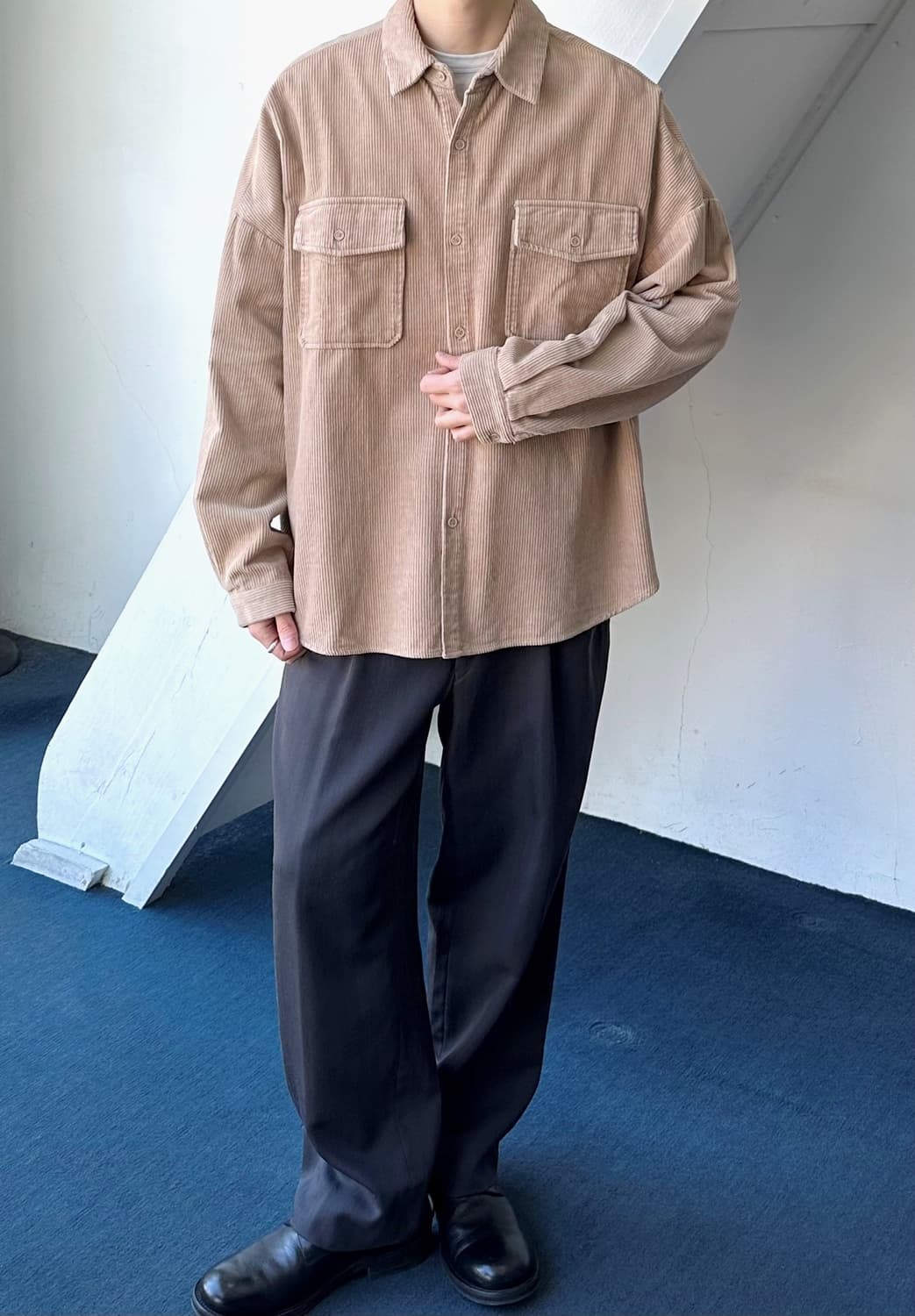 Cord design wide silhouette L/S shirt 상품이미지8