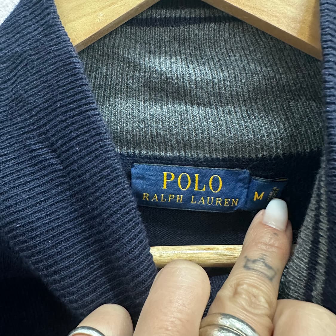 폴로 네이비 피마코튼 하프집업 니트M 상품이미지4