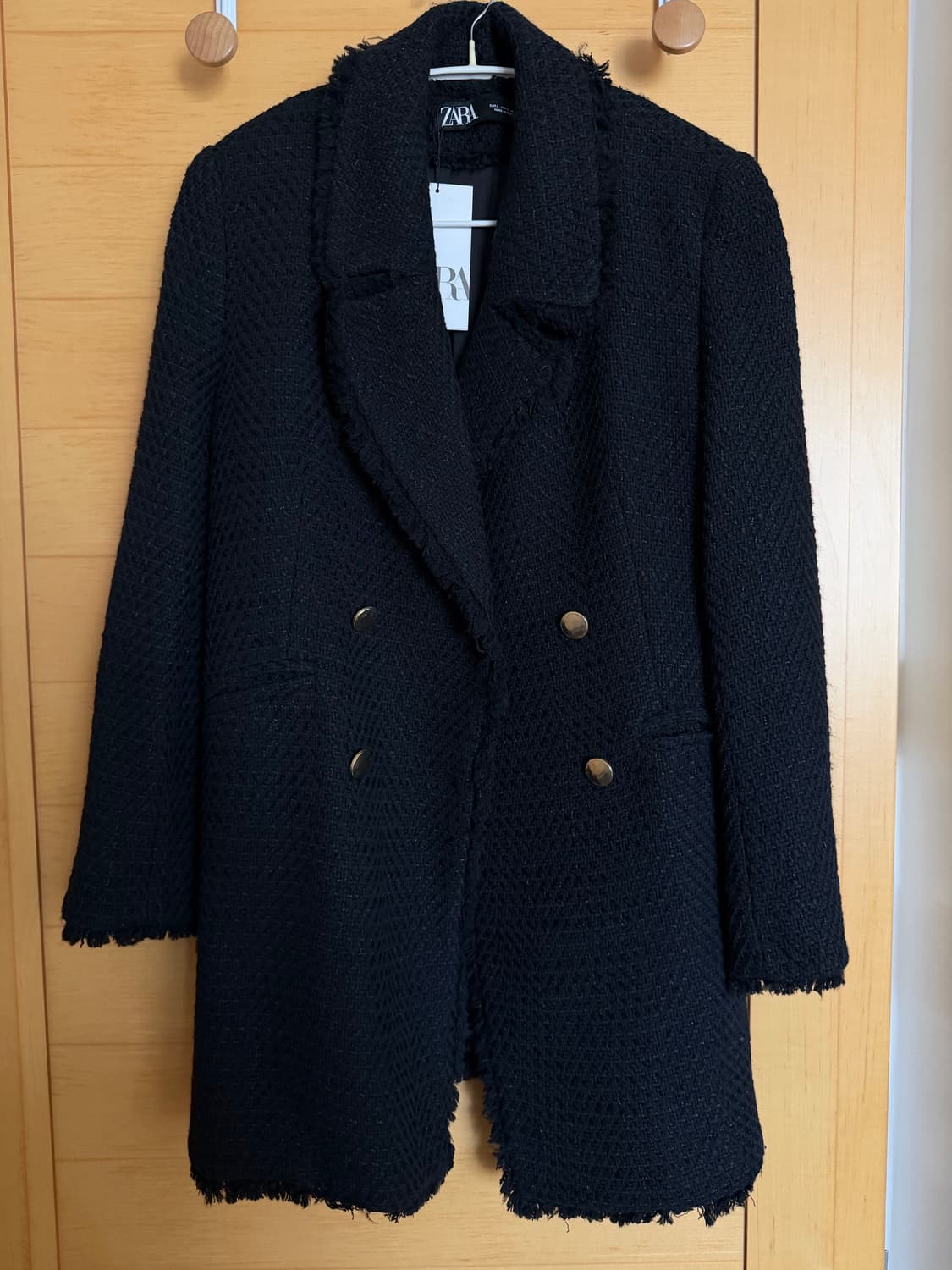 자라 블랙 트위드 더블 코트 상품이미지1