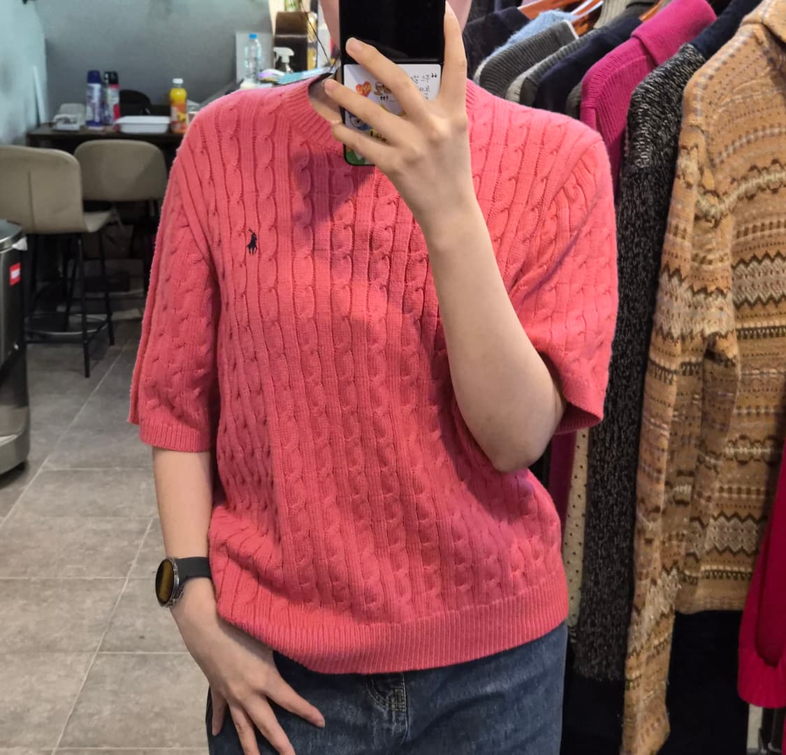 [NO.9] 폴로 랄프 로렌 핫핑크 반팔 꽈배기 니트 상품이미지1