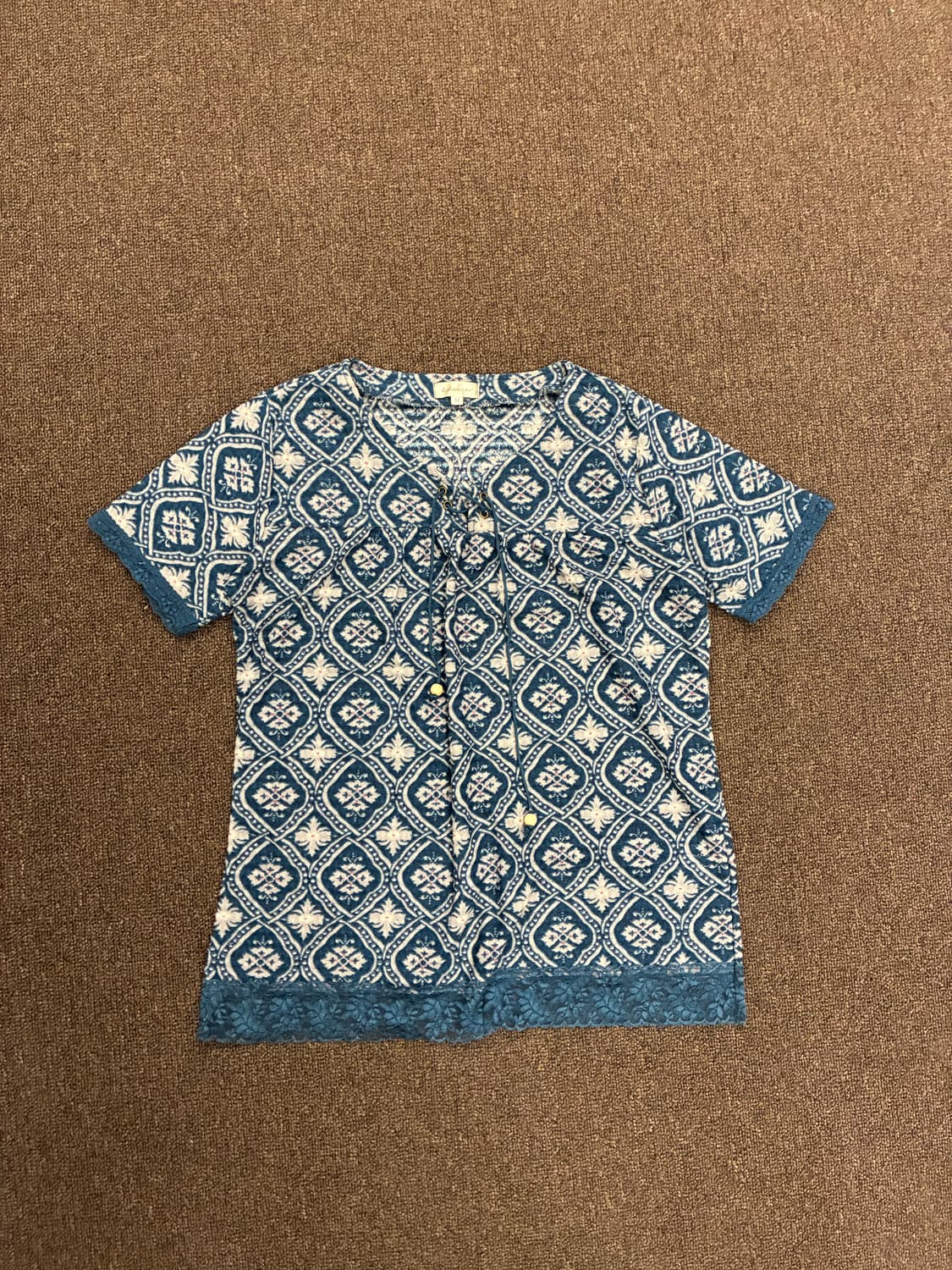 M)Japanese vintage 여성 에스닉 패턴 반팔 티셔츠 상품이미지3