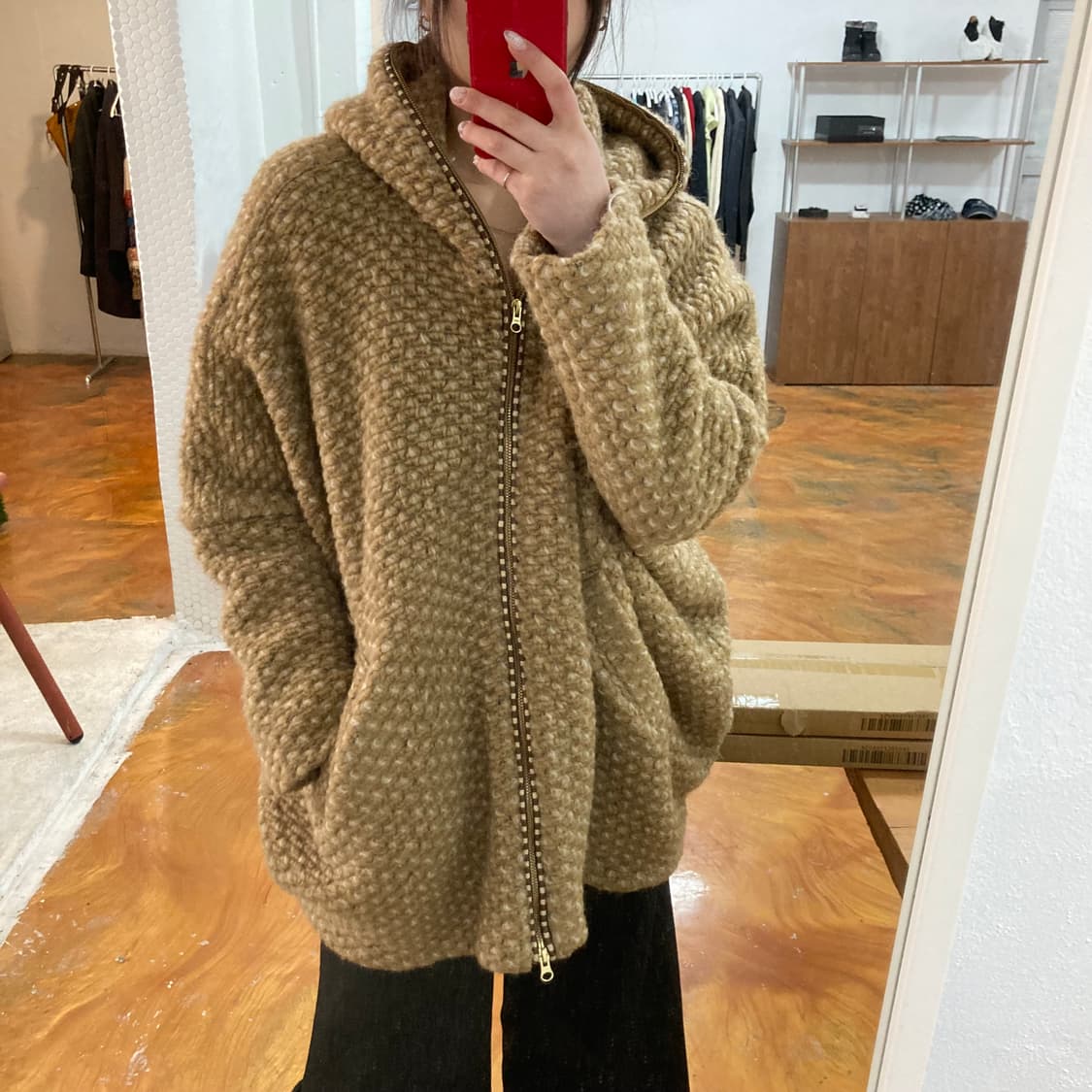 츠모리 치사토 유니크 패턴 오버핏 후드 집업 상품이미지1