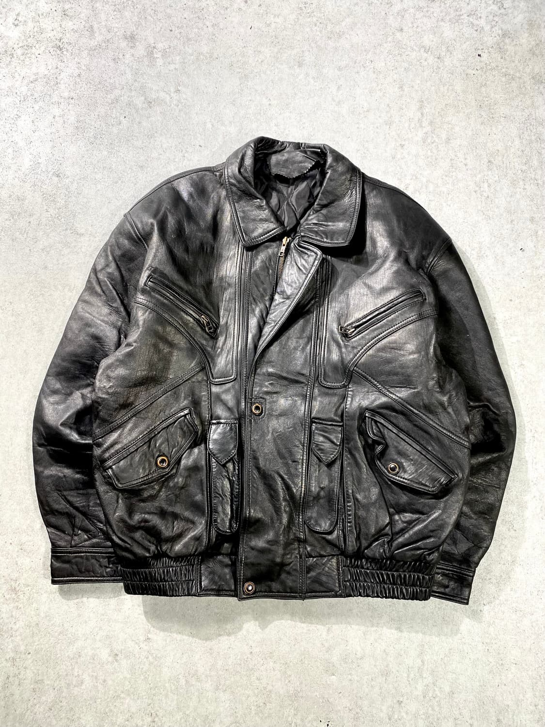 [XL] 90s Vintage 빈티지 멀티포켓 양가죽 레더 봄버자켓 상품이미지1