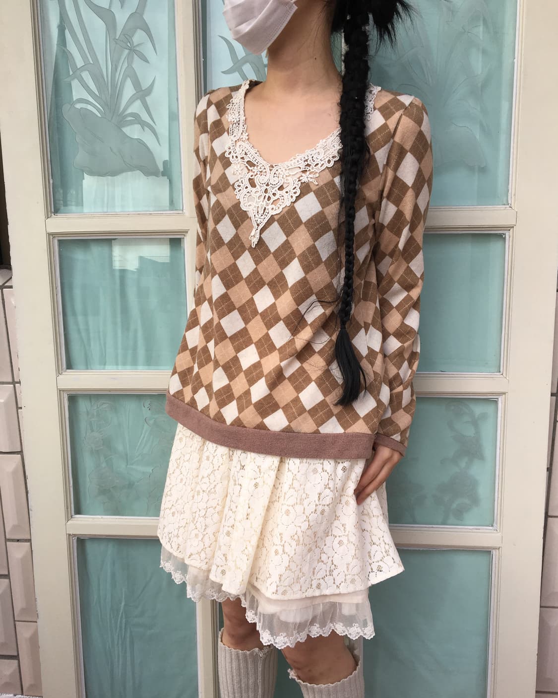 Lace point argyle pattern knit 상품이미지5