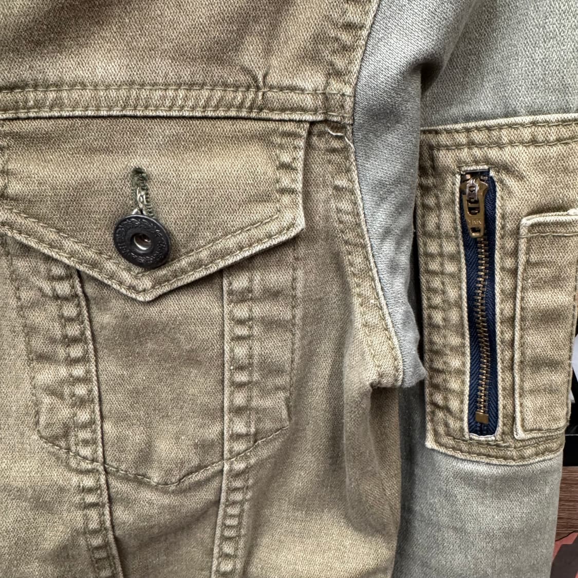 디그린 빈티지 코툰 워크자켓 밀리터리 워싱 디테일 카키 상품이미지5