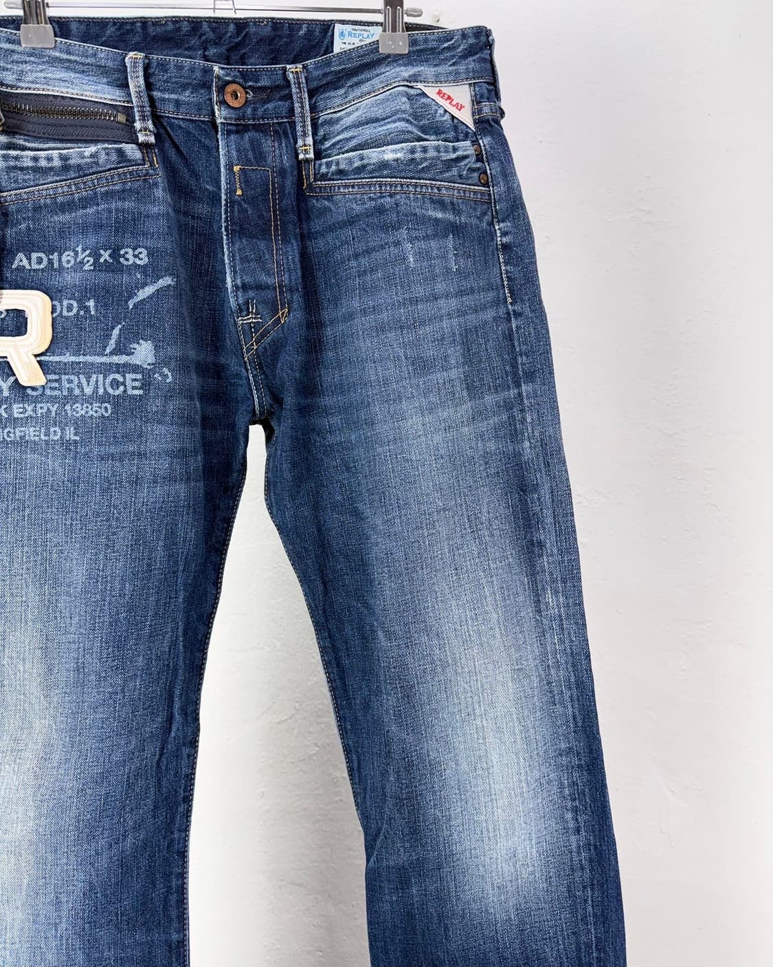 리플레이 버튼 플라이 프랭키고 인디고 블루 패치드 데님 팬츠 상품이미지3