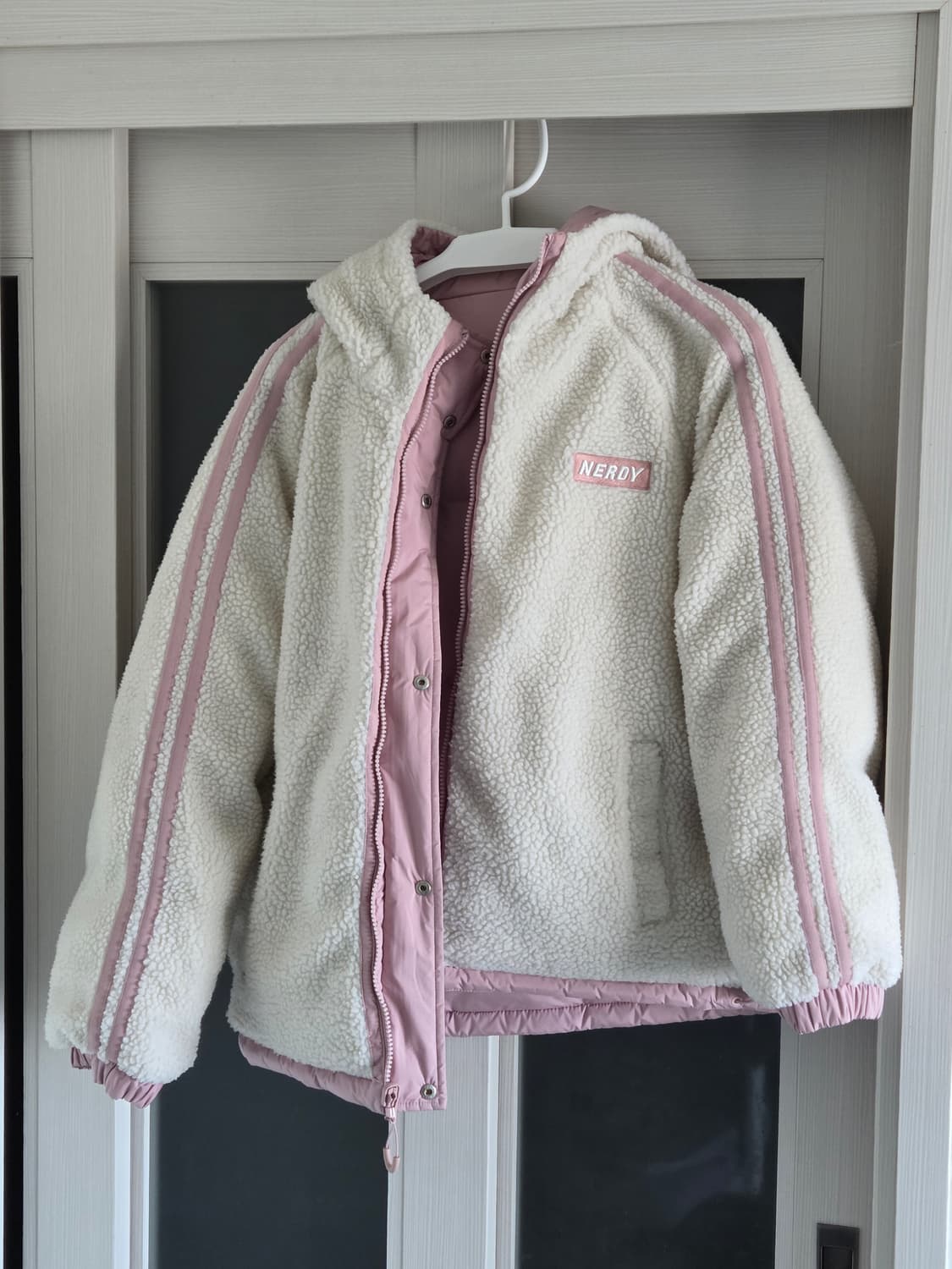널디 리버시블 플리스 다운 자켓 핑크 상품이미지2