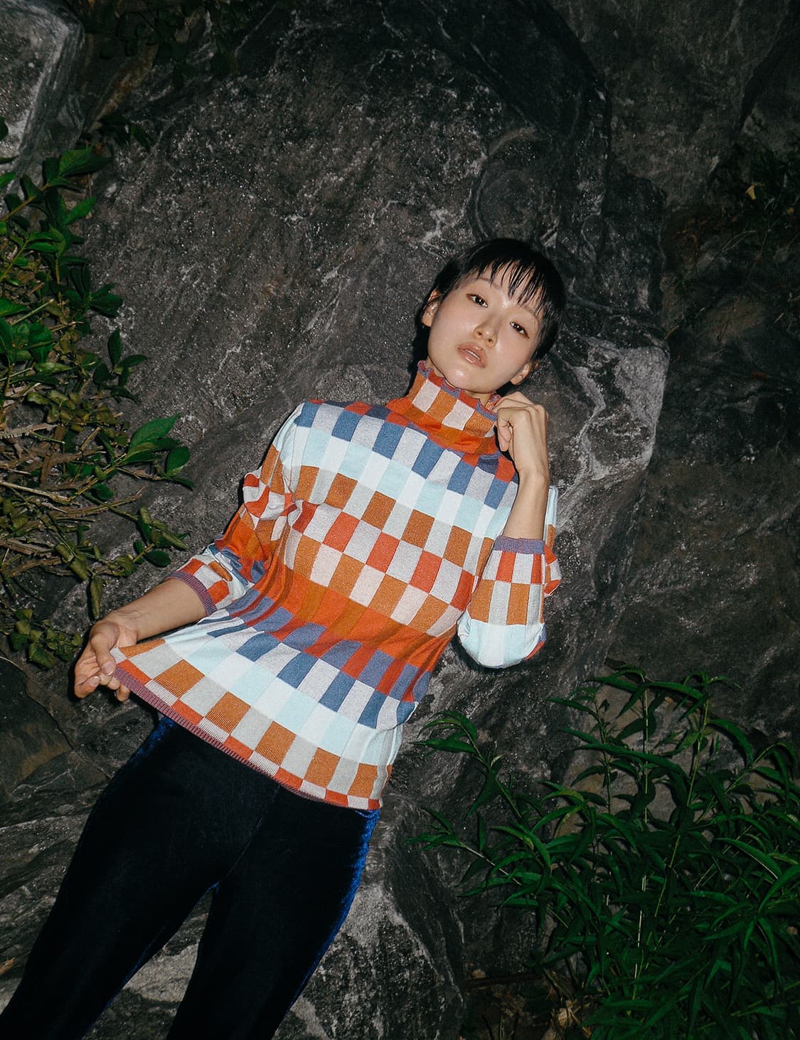 Color block knit turtle neck 상품이미지1
