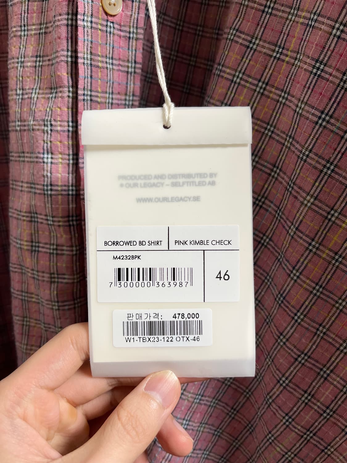 아워레가시 보로우드 BD 셔츠 핑크 킴블 체크 46사이즈 상품이미지8