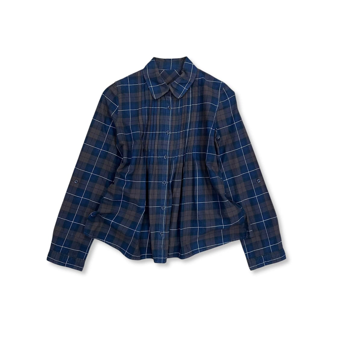 Navy Pleats Detail Checker Shirt 상품이미지1