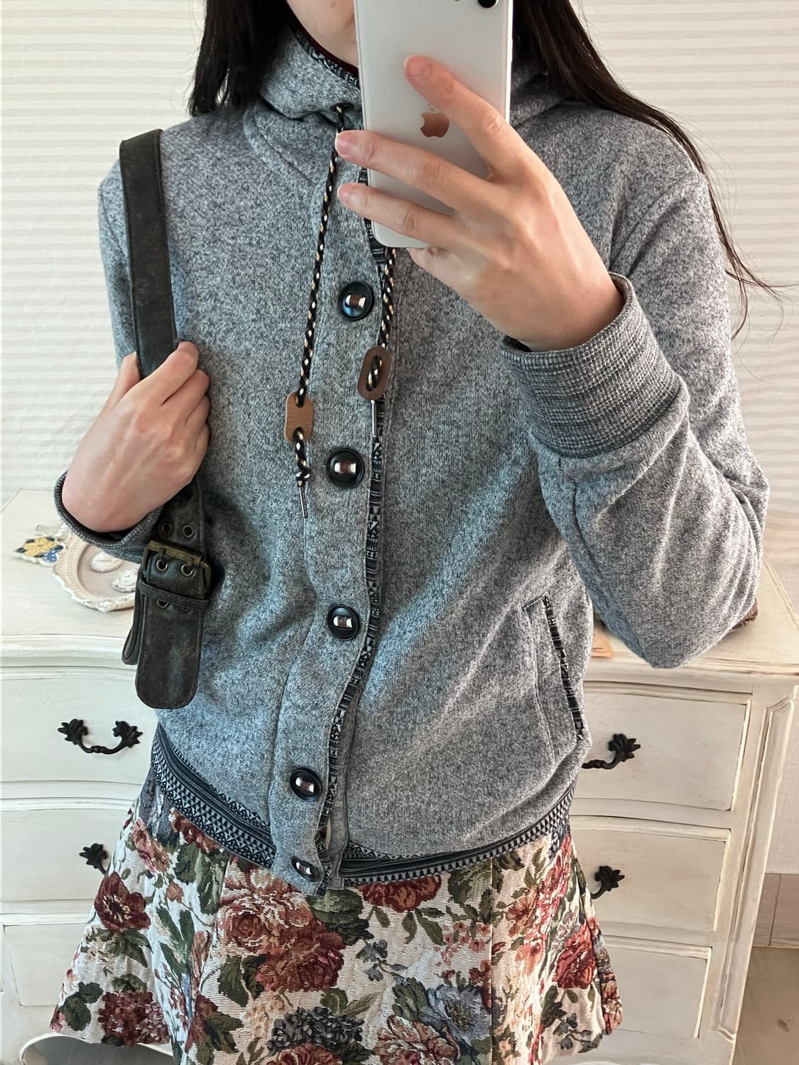 jpn vintage 차콜 보헤미안 버튼 후드 집업 y2k 스트릿 갸루  상품이미지3