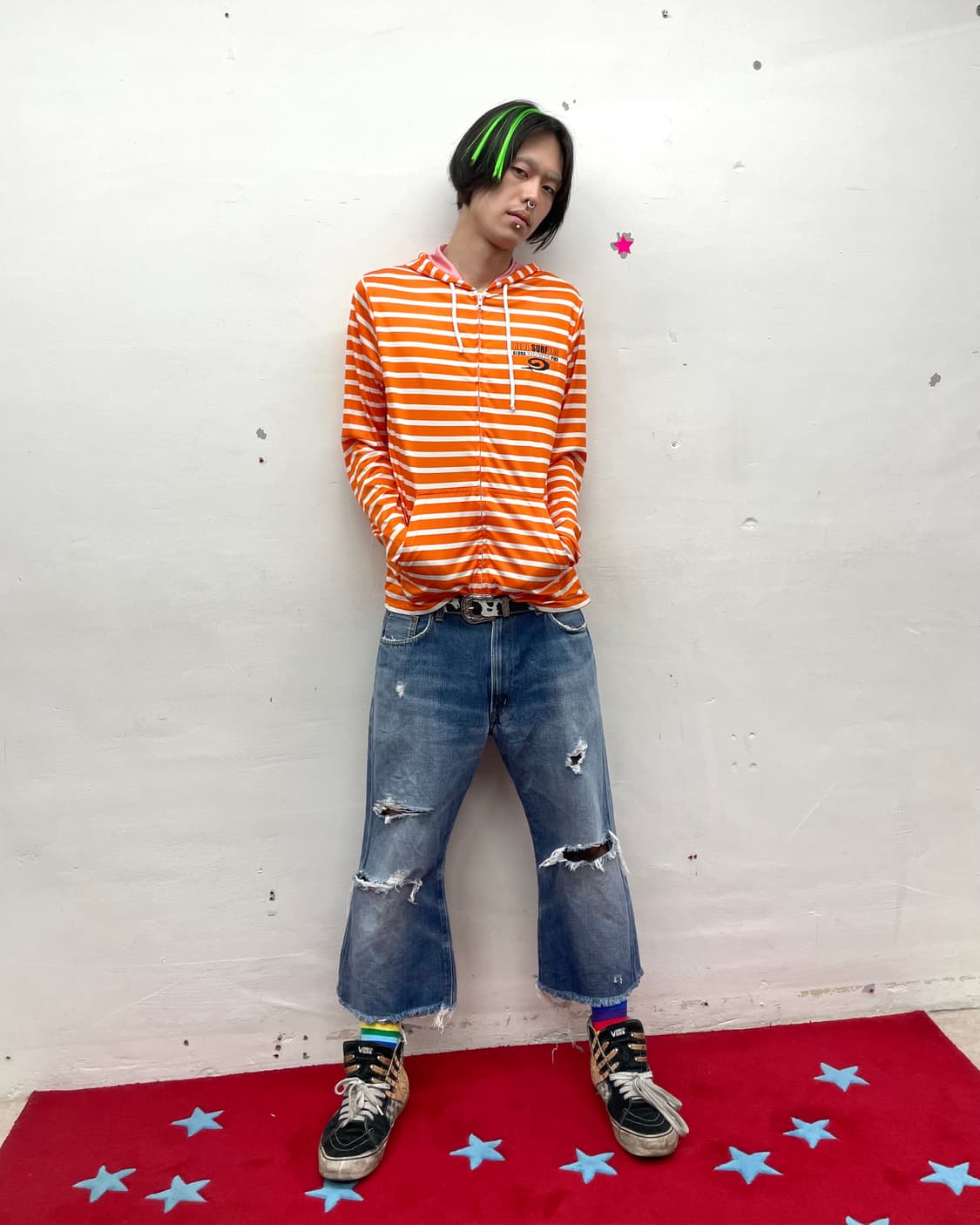 Orange Stripe Hooded Zip-Up 상품이미지6