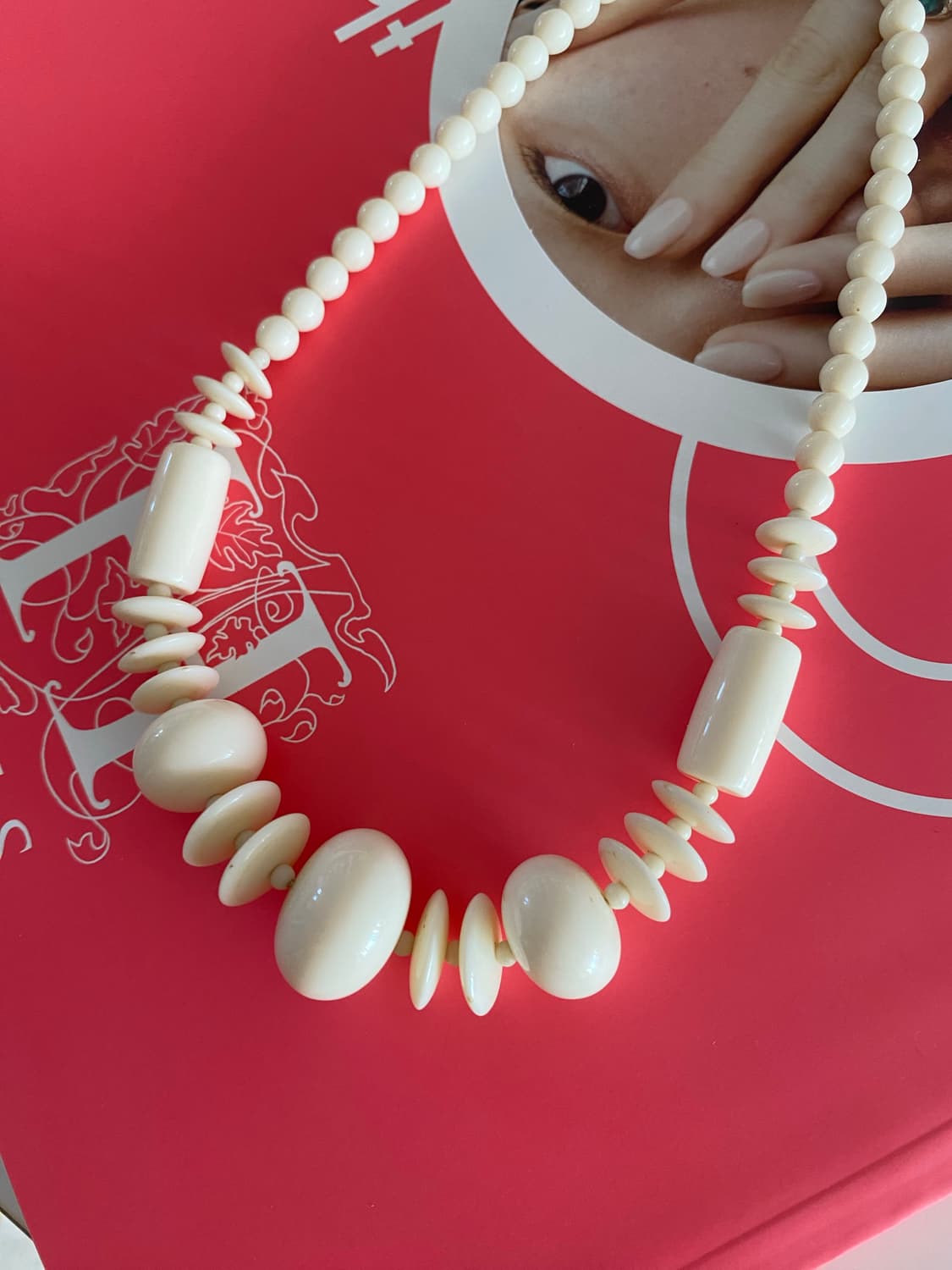 일본 빈티지 아이보리 비즈 목걸이 y2k 상품이미지2