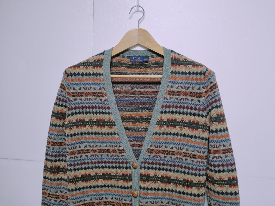 여성 레어 폴로 울 램스울 페어아일 긴팔 가디건 니트 스웨터 브이넥 상품이미지2