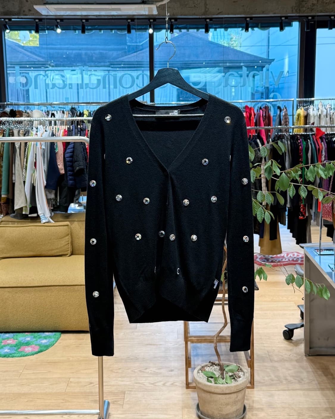 러브 모스키노 블랙 크리스탈 패치 울 가디건  상품이미지1