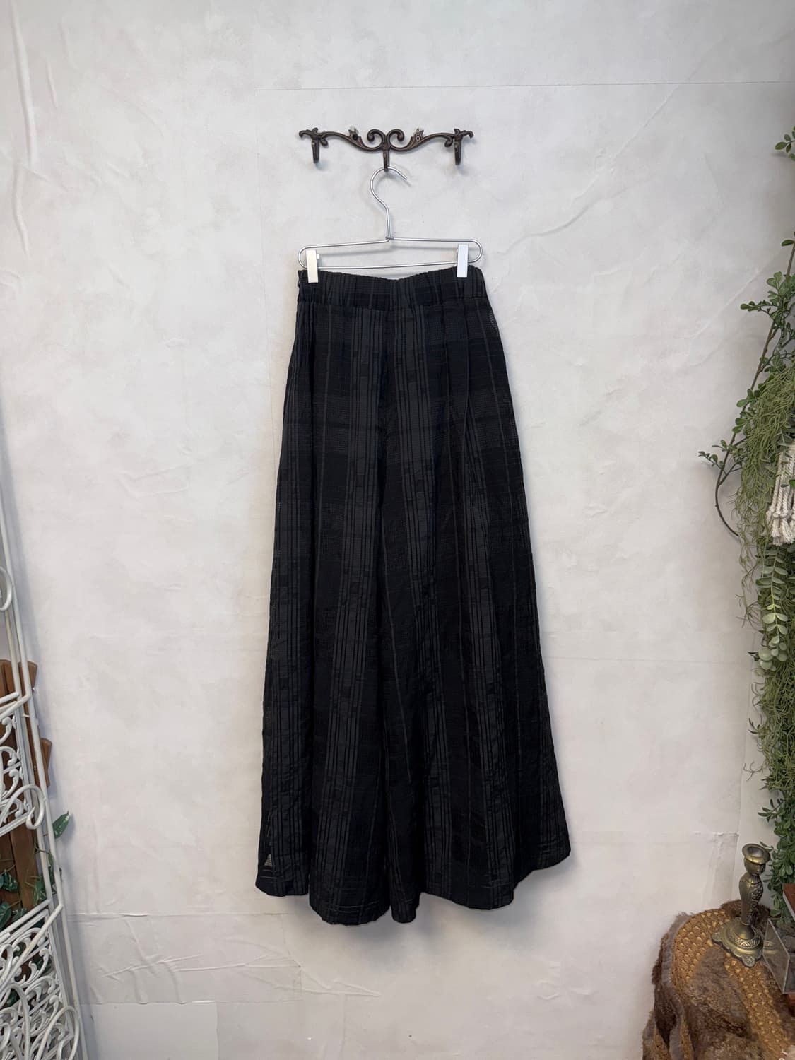 Black check mesh wide skirt pants 상품이미지3